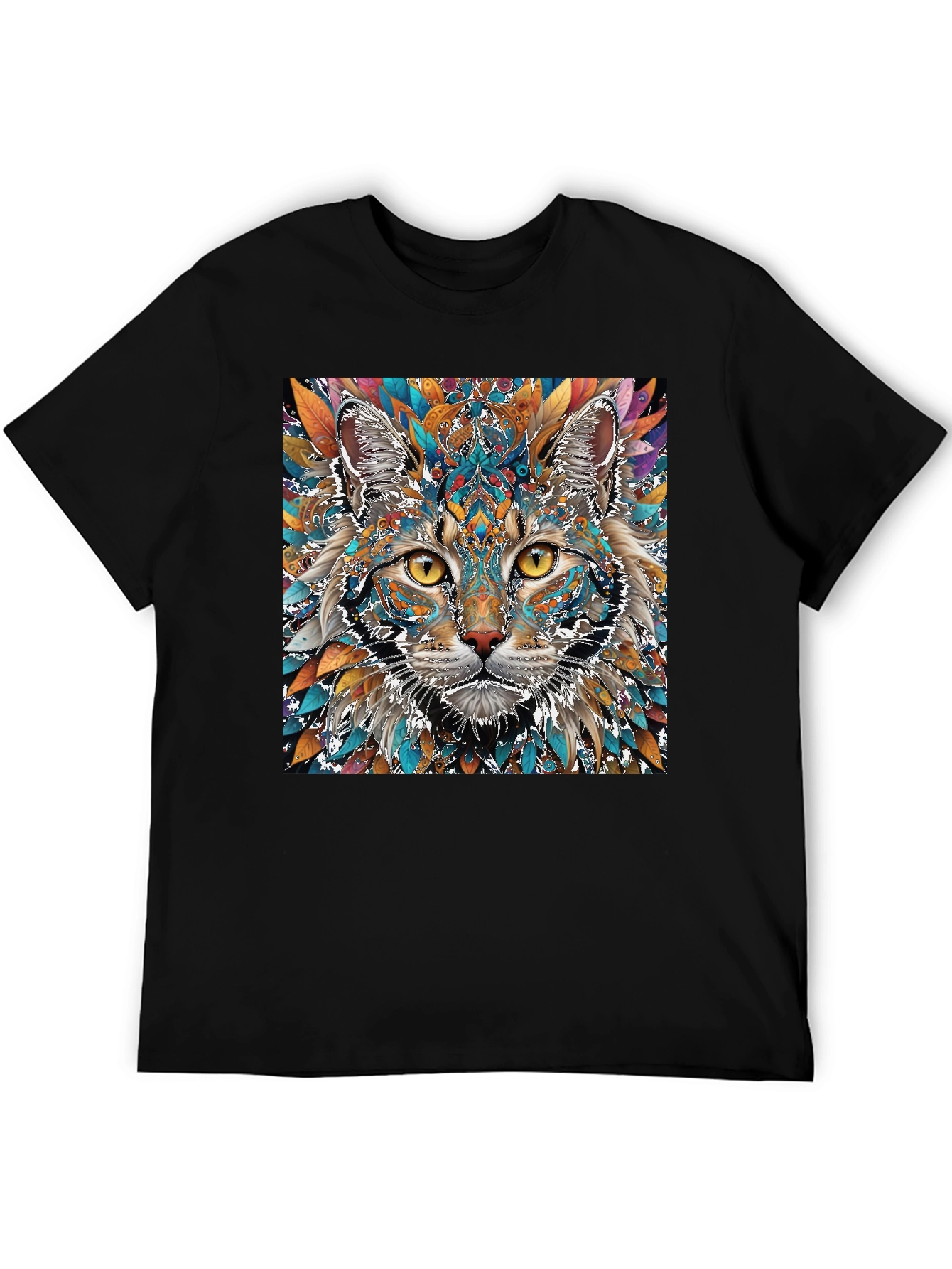 Abstract Cat Graphic Print Crew Neck T-Shirt