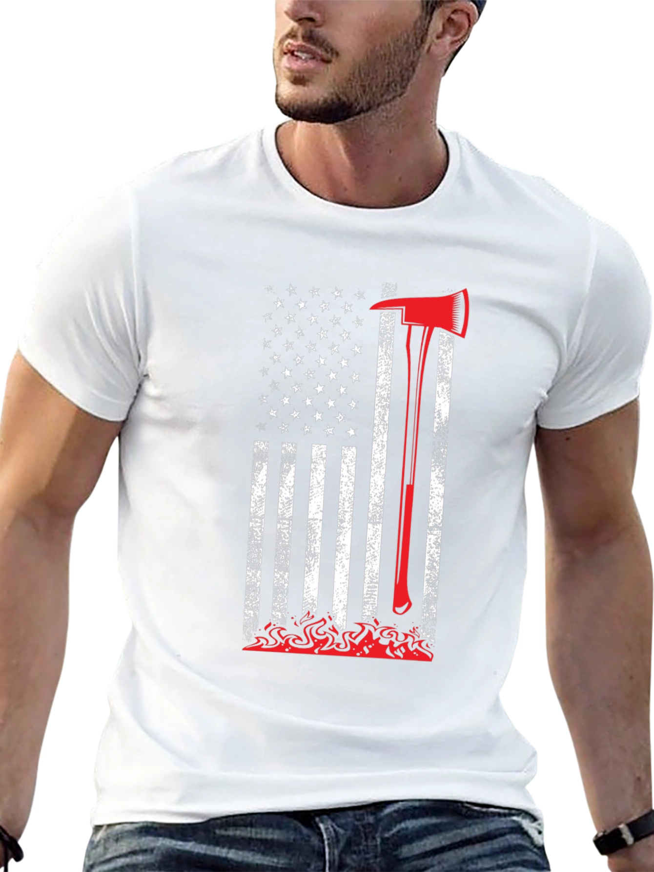 Firefighter Axe American Flag Graphic Tee