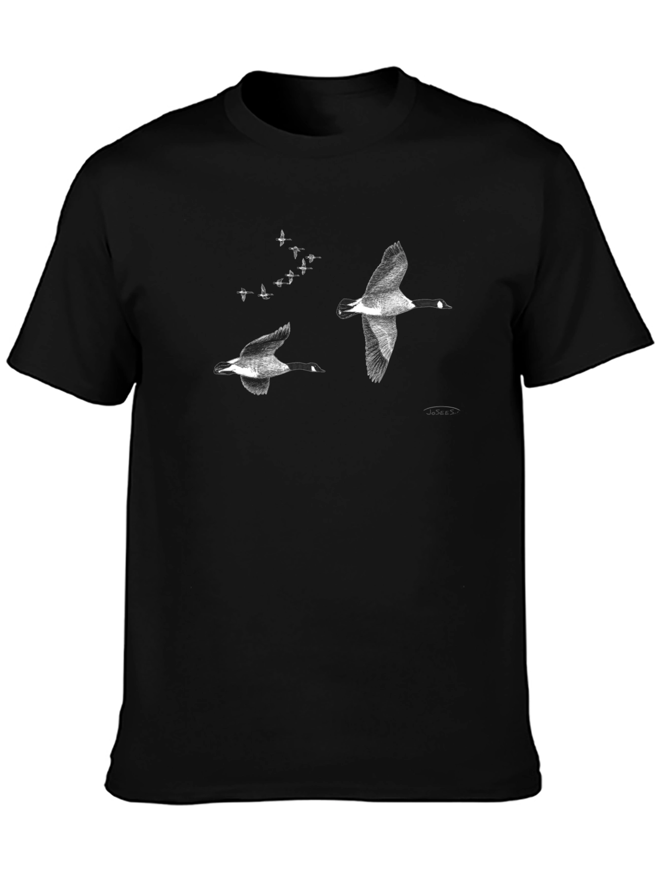 Flying Geese Graphic Tee - Black Cotton Casual T-Shirt