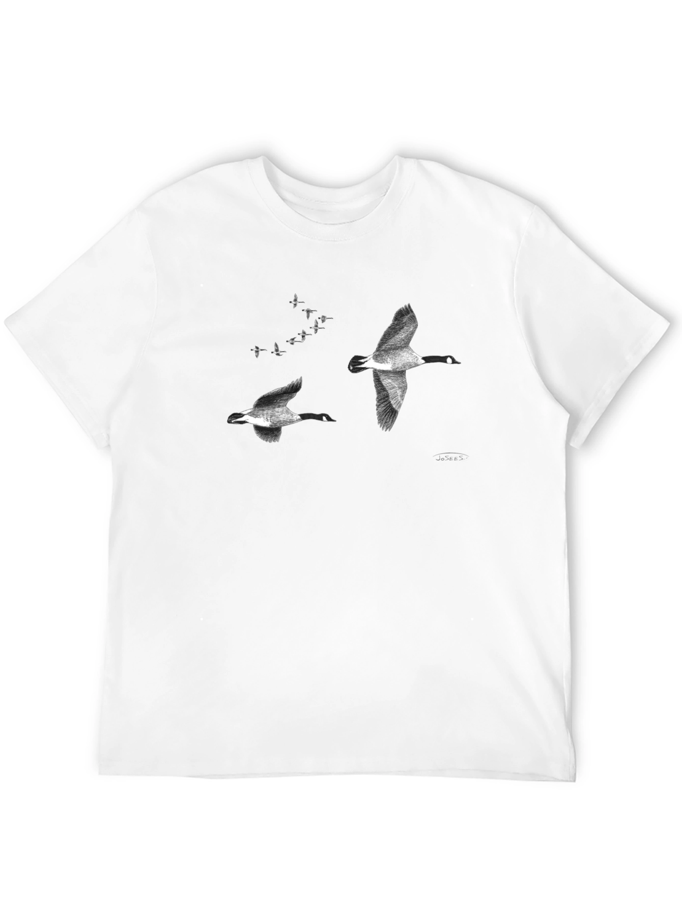 Flying Geese Graphic Tee - Black Cotton Casual T-Shirt
