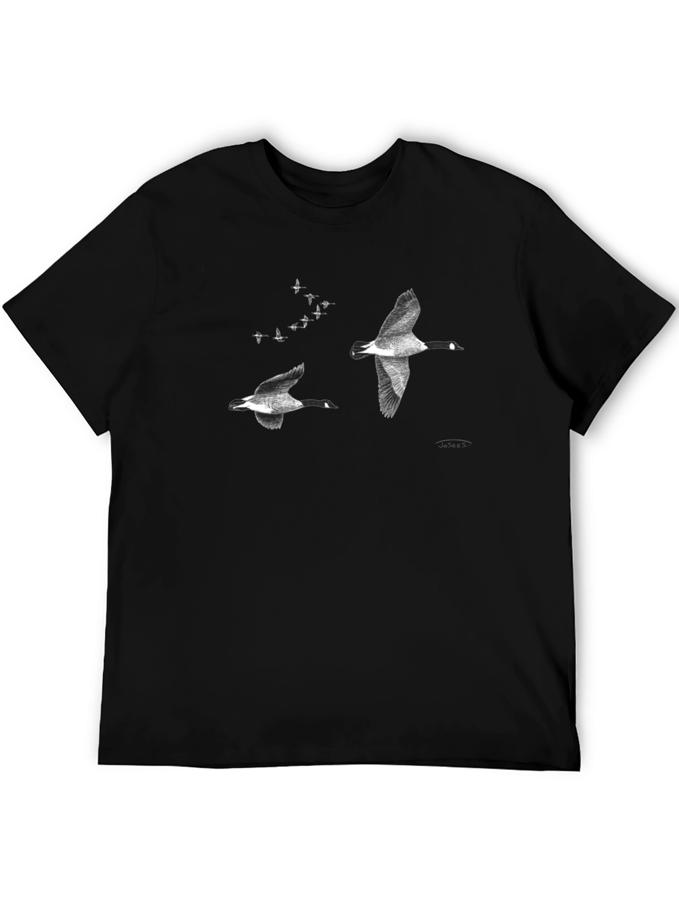 Flying Geese Graphic Tee - Black Cotton Casual T-Shirt