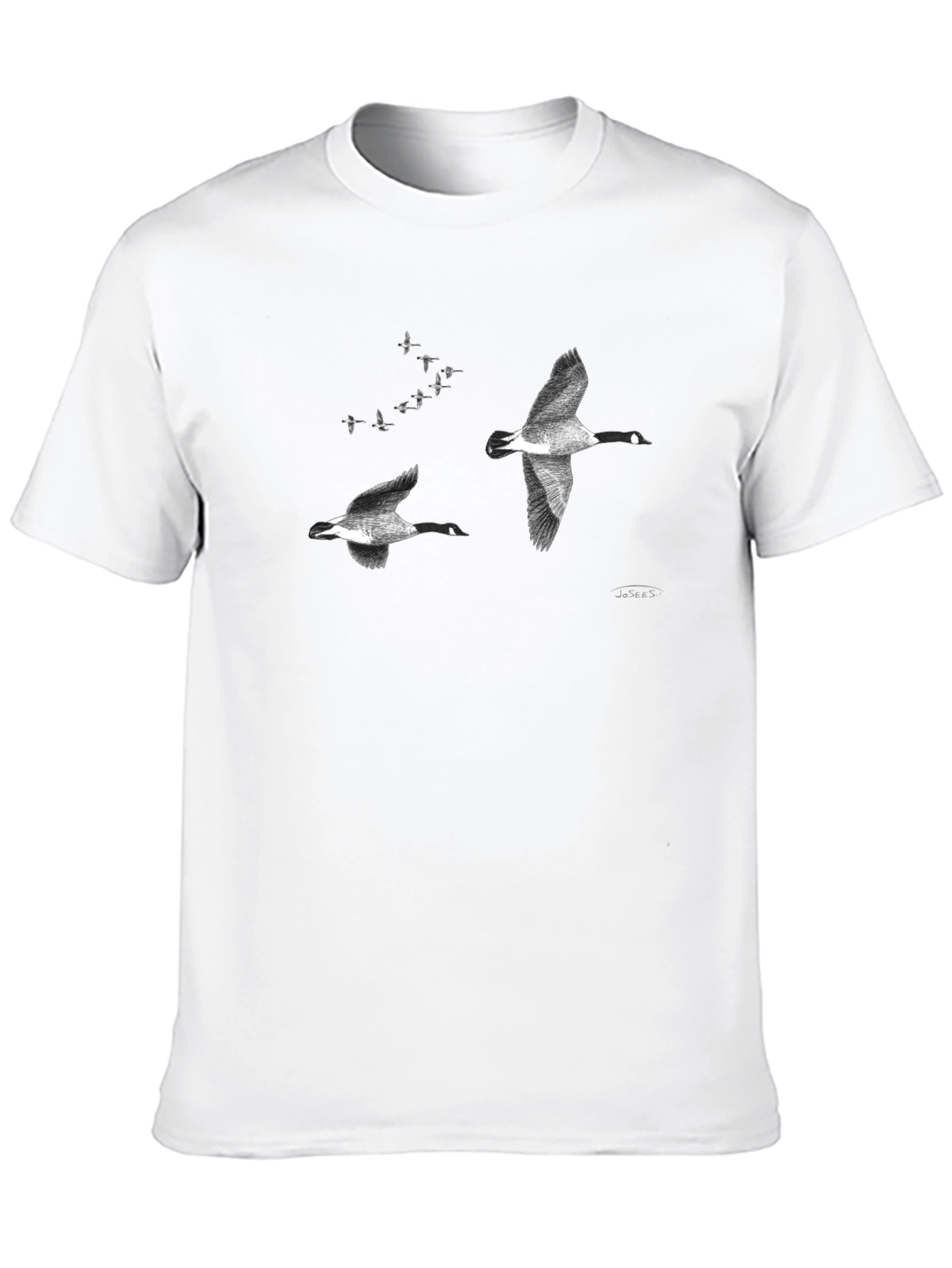 Flying Geese Graphic Tee - Black Cotton Casual T-Shirt