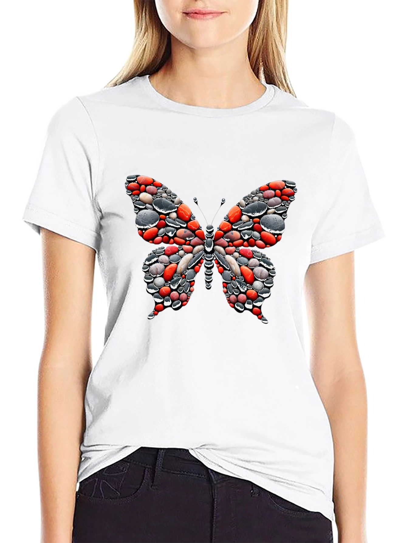 Butterfly Pebble Graphic Black T-Shirt