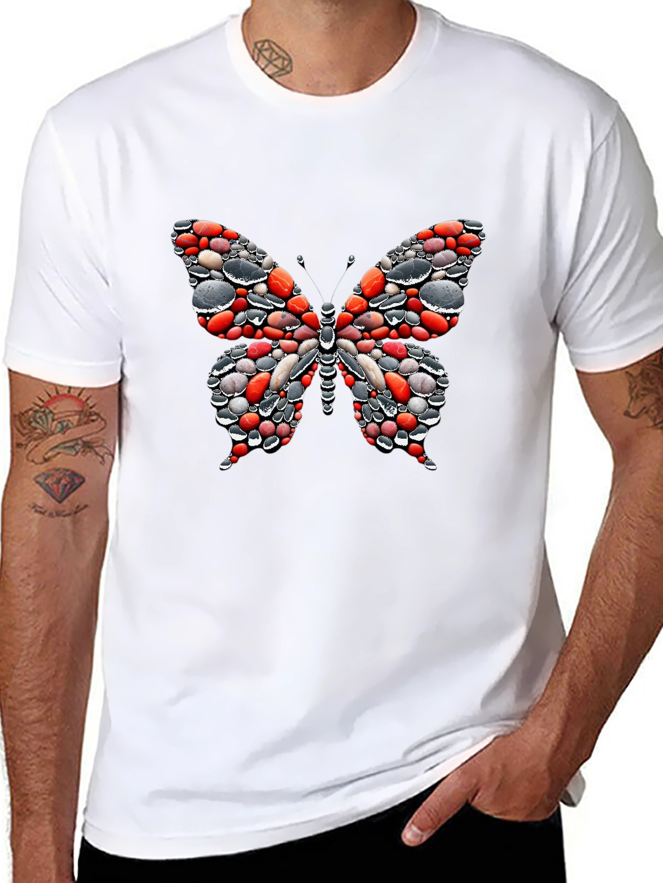 Butterfly Pebble Graphic Black T-Shirt