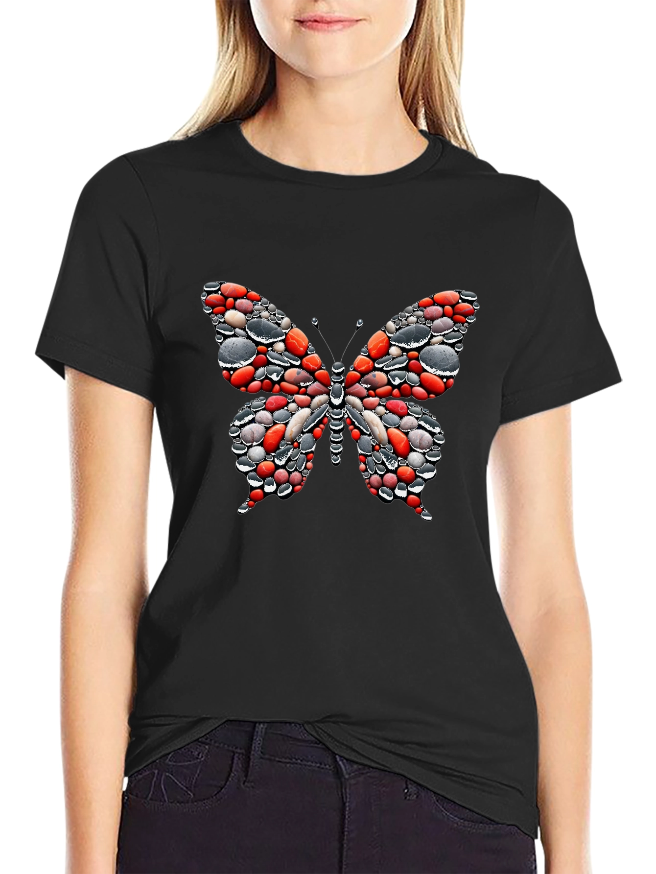 Butterfly Pebble Graphic Black T-Shirt