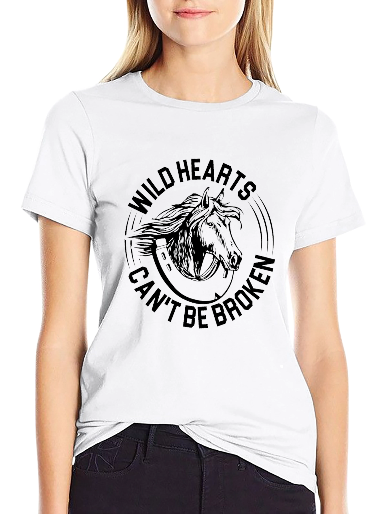 Wild Hearts Horse Graphic T-Shirt - Black