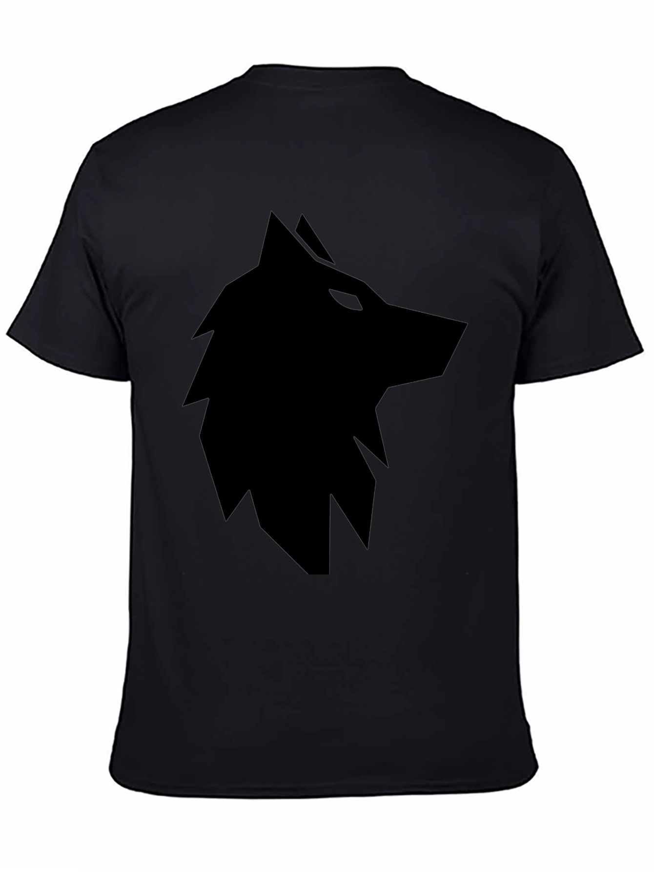 Mens Black T-Shirt with Geometric Wolf Graphic