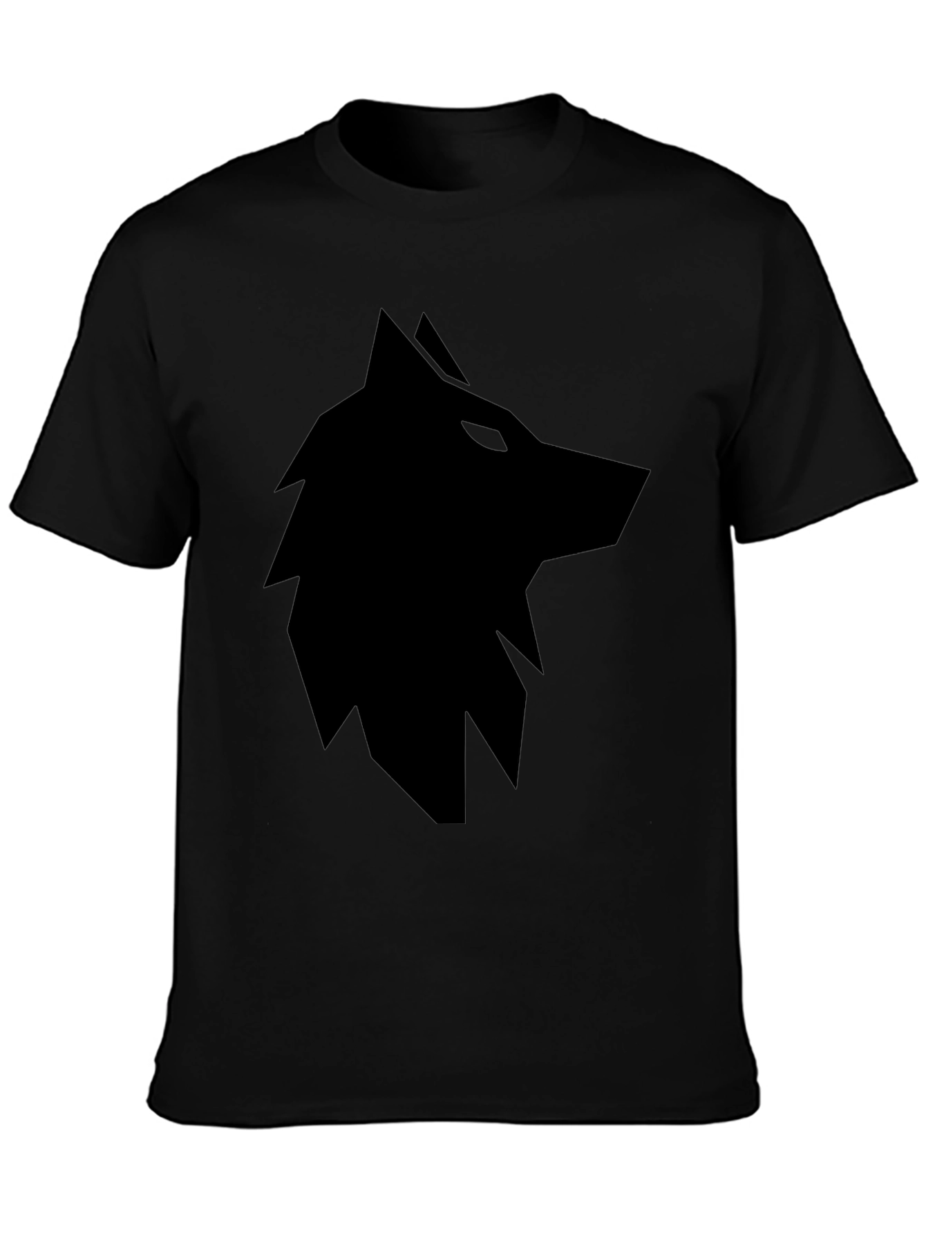 Mens Black T-Shirt with Geometric Wolf Graphic