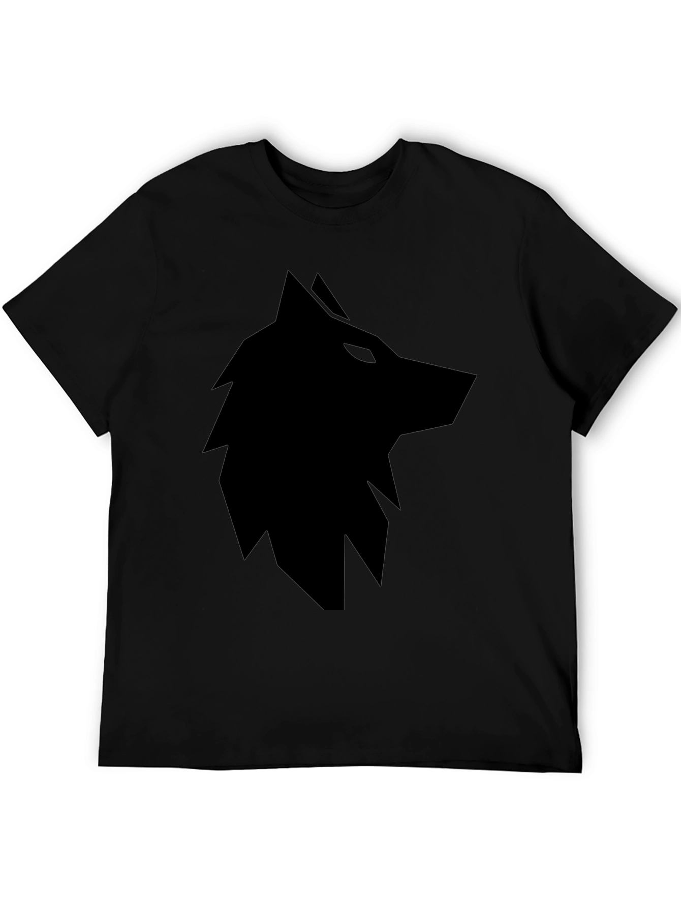 Mens Black T-Shirt with Geometric Wolf Graphic