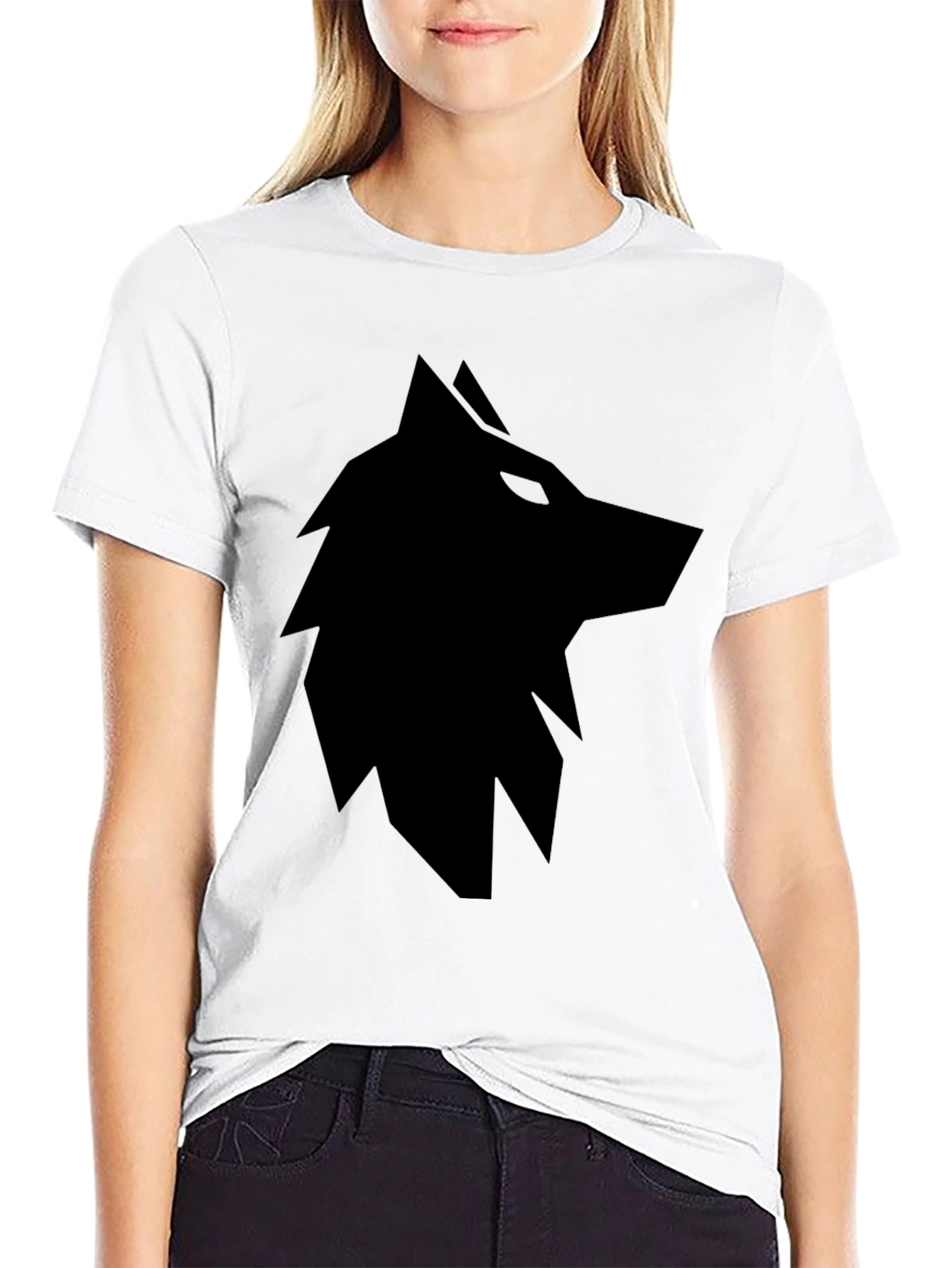 Mens Black T-Shirt with Geometric Wolf Graphic
