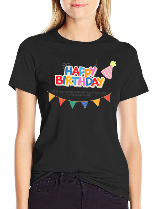 Happy Birthday Graphic Black T-Shirt