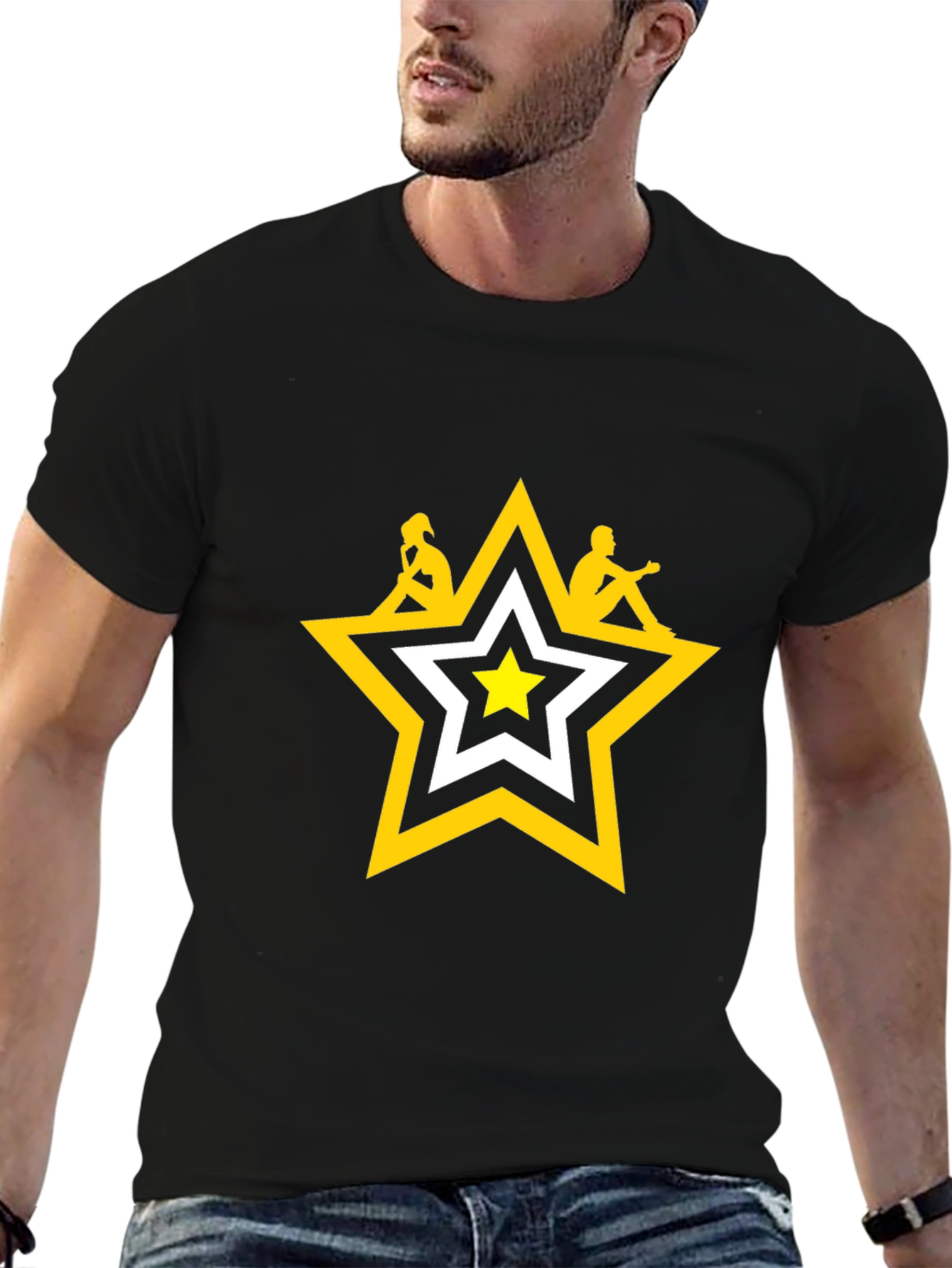 Star Graphic Tee - Black Cotton T-Shirt