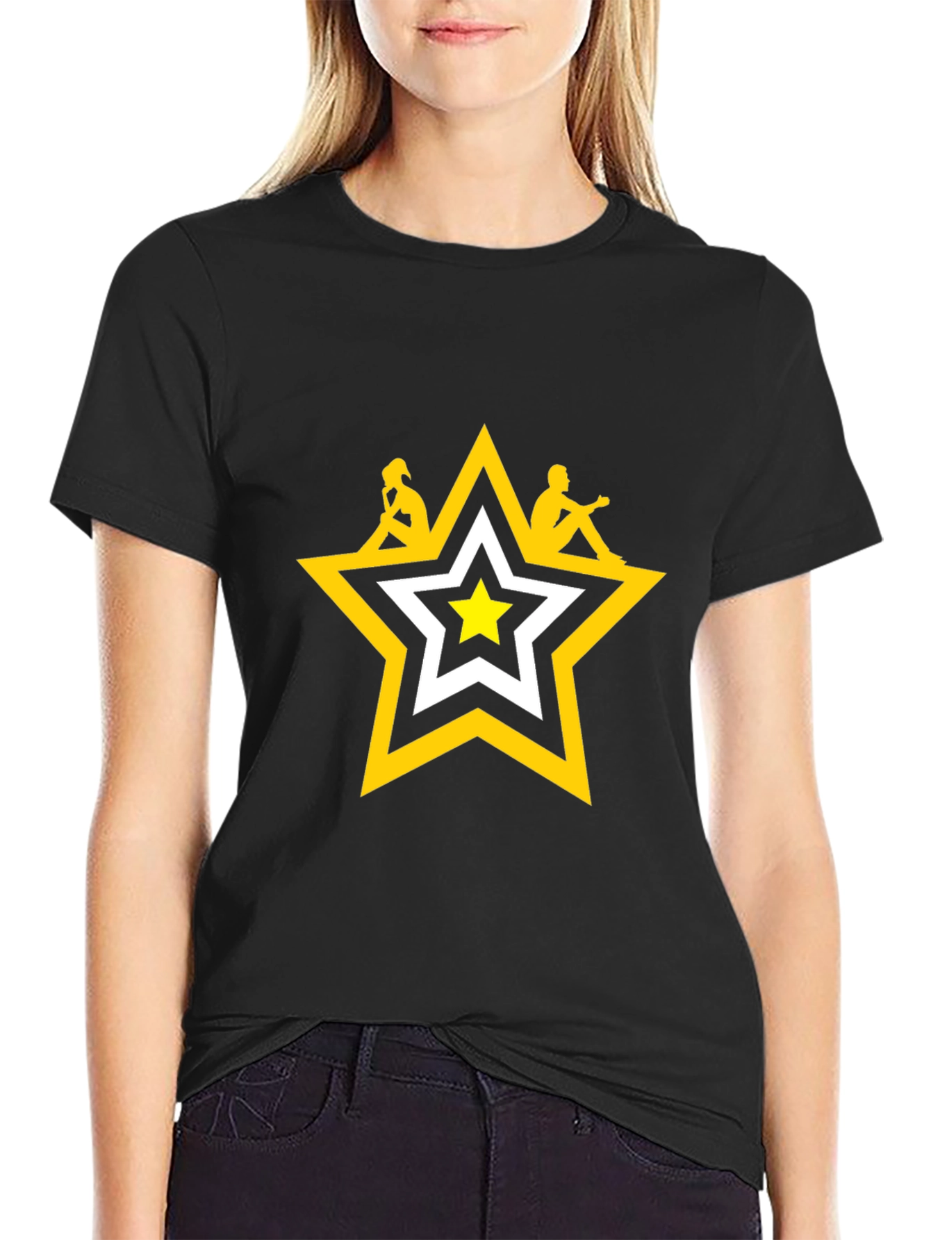 Star Graphic Tee - Black Cotton T-Shirt