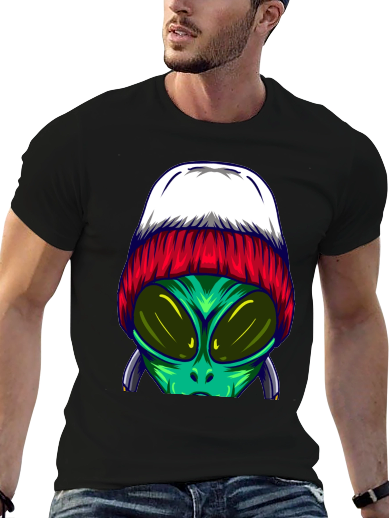 Alien Beanie T-Shirt - Cool Graphic Tee