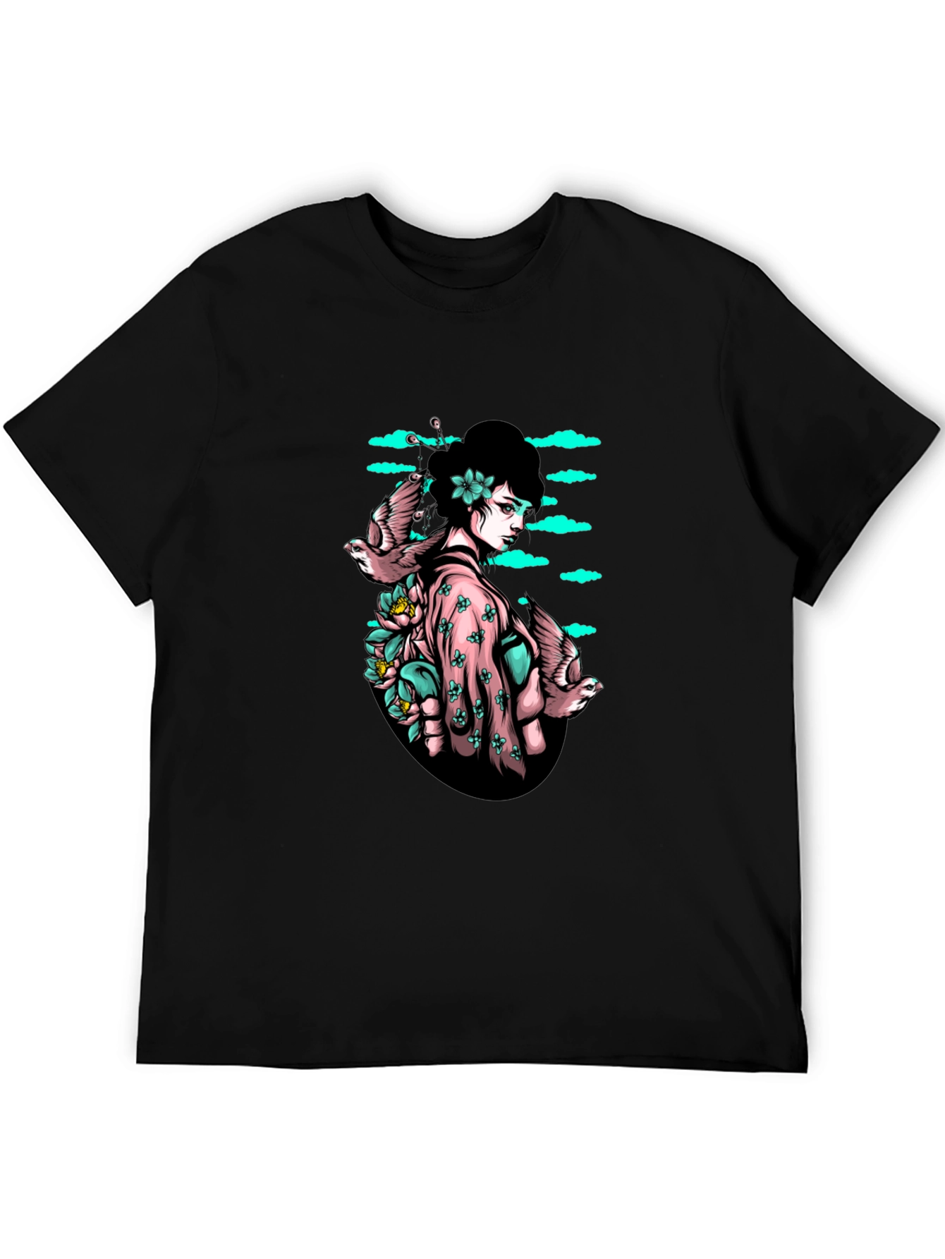 Geisha & Birds Graphic T-Shirt