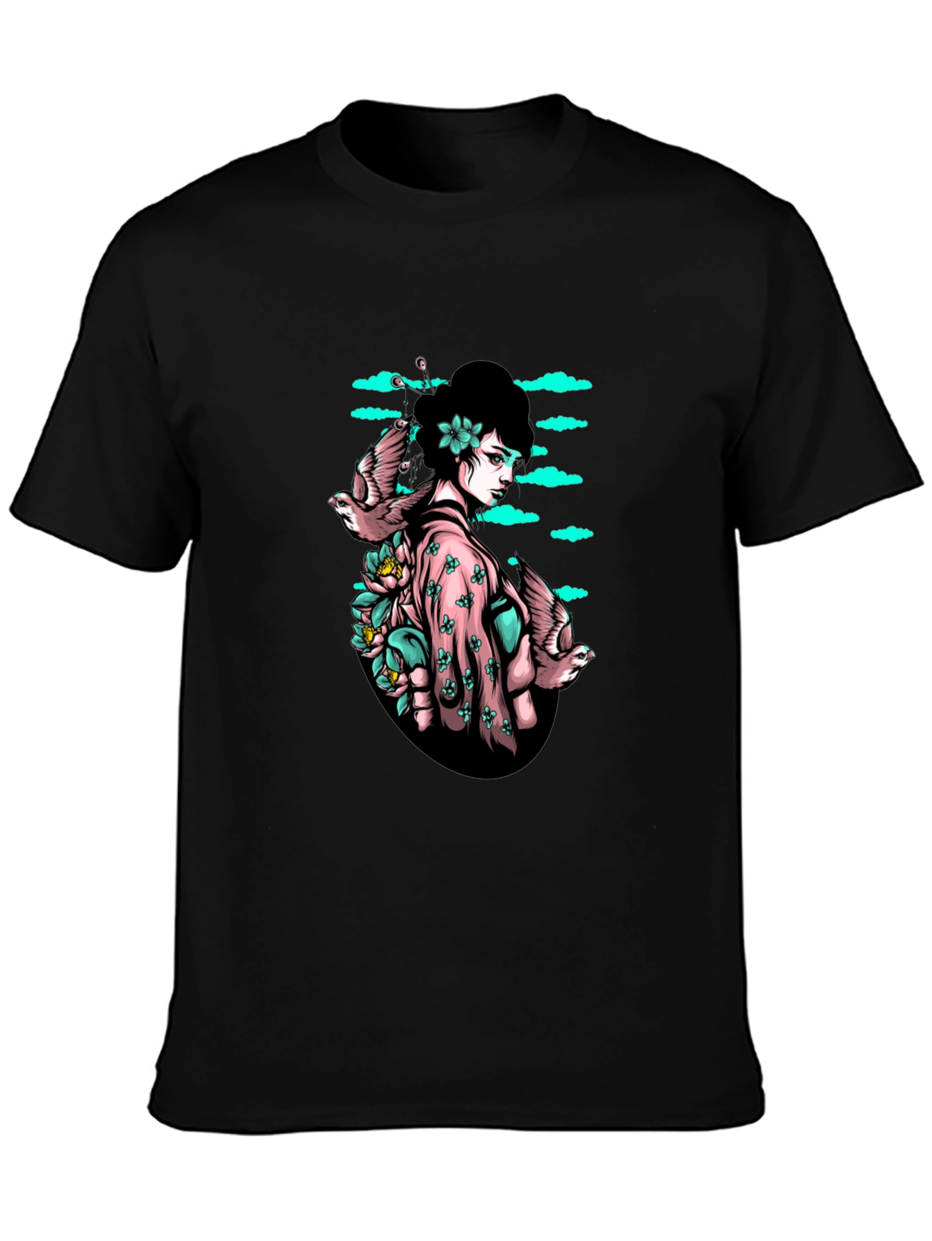 Geisha & Birds Graphic T-Shirt