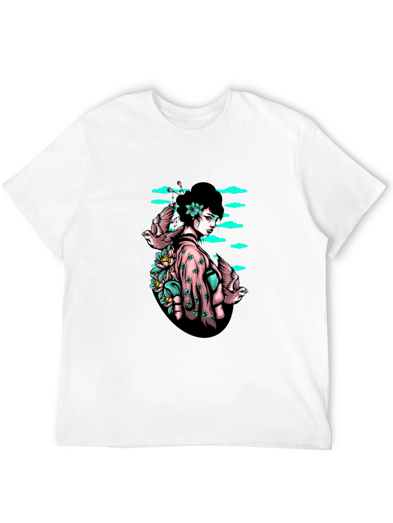 Geisha & Birds Graphic T-Shirt