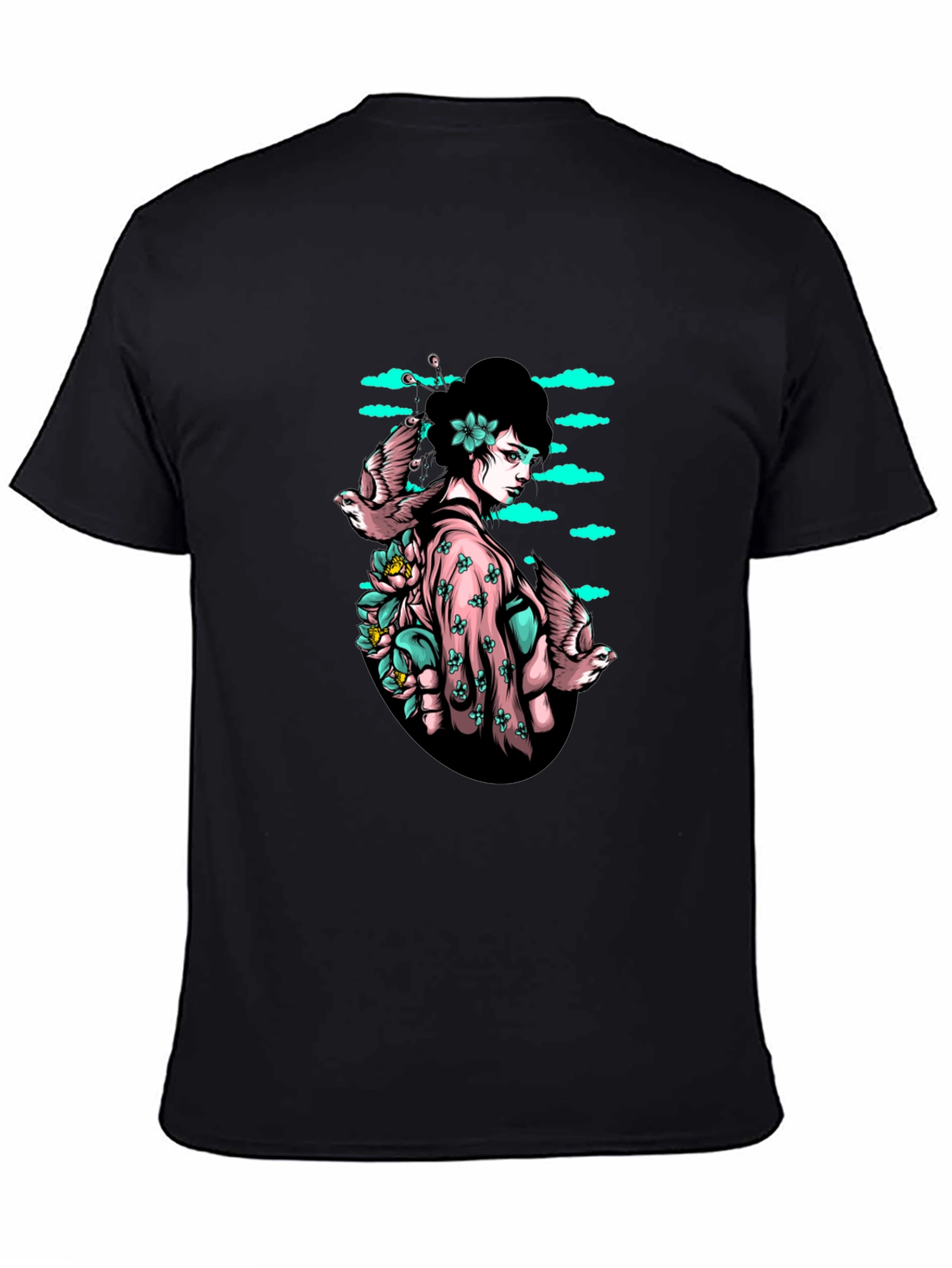 Geisha & Birds Graphic T-Shirt