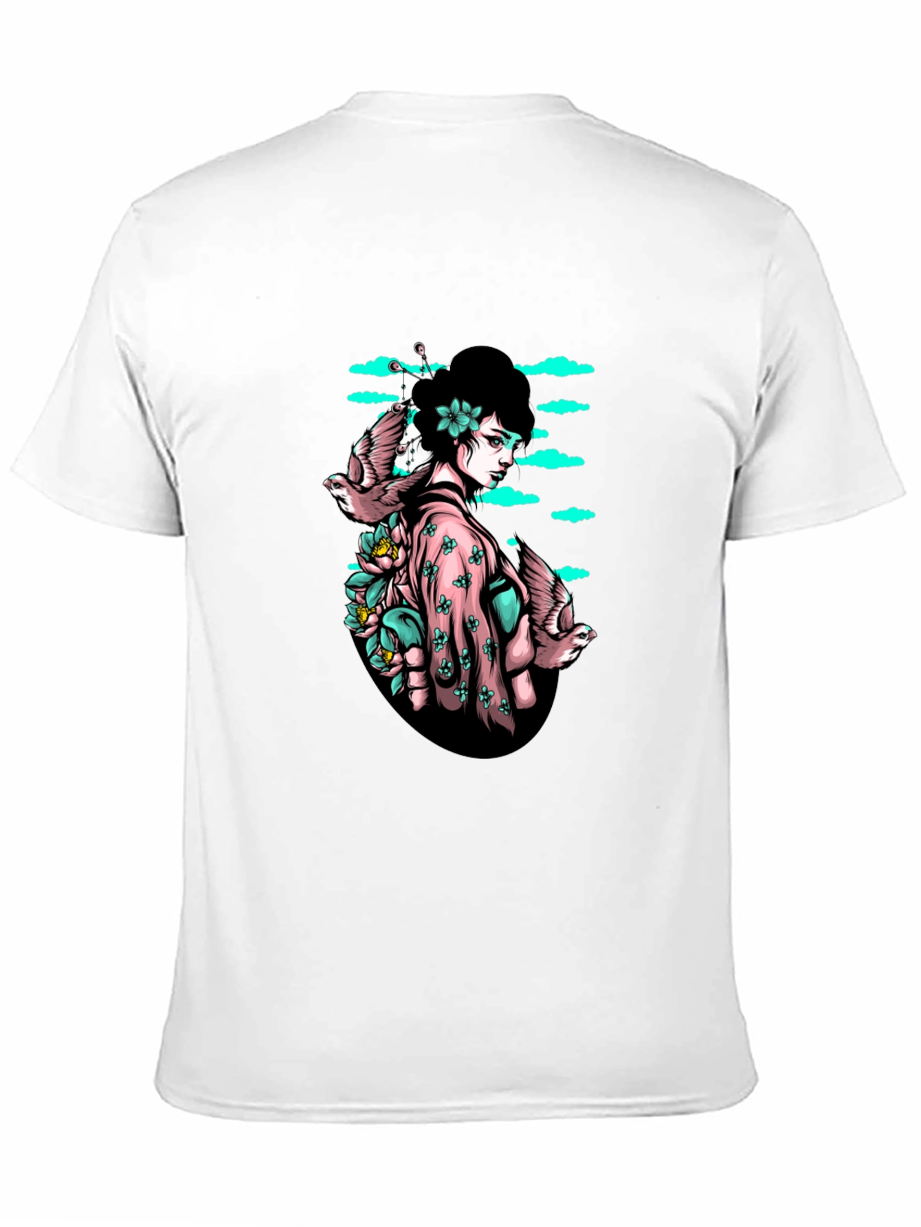 Geisha & Birds Graphic T-Shirt