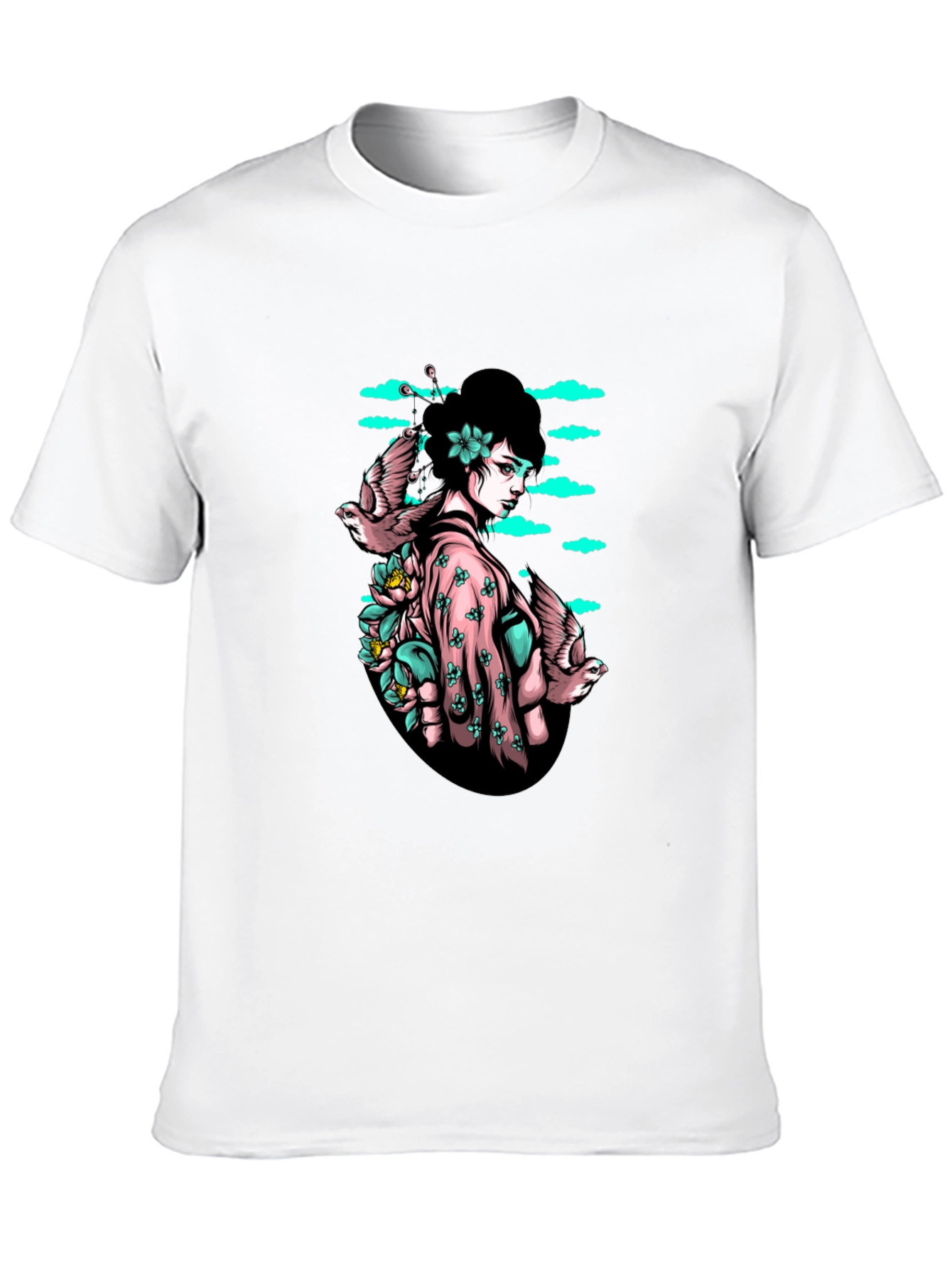 Geisha & Birds Graphic T-Shirt
