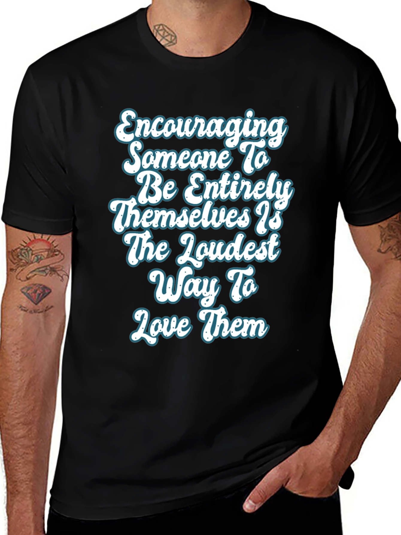 Encouraging T-Shirt Love Loudly Black Cotton