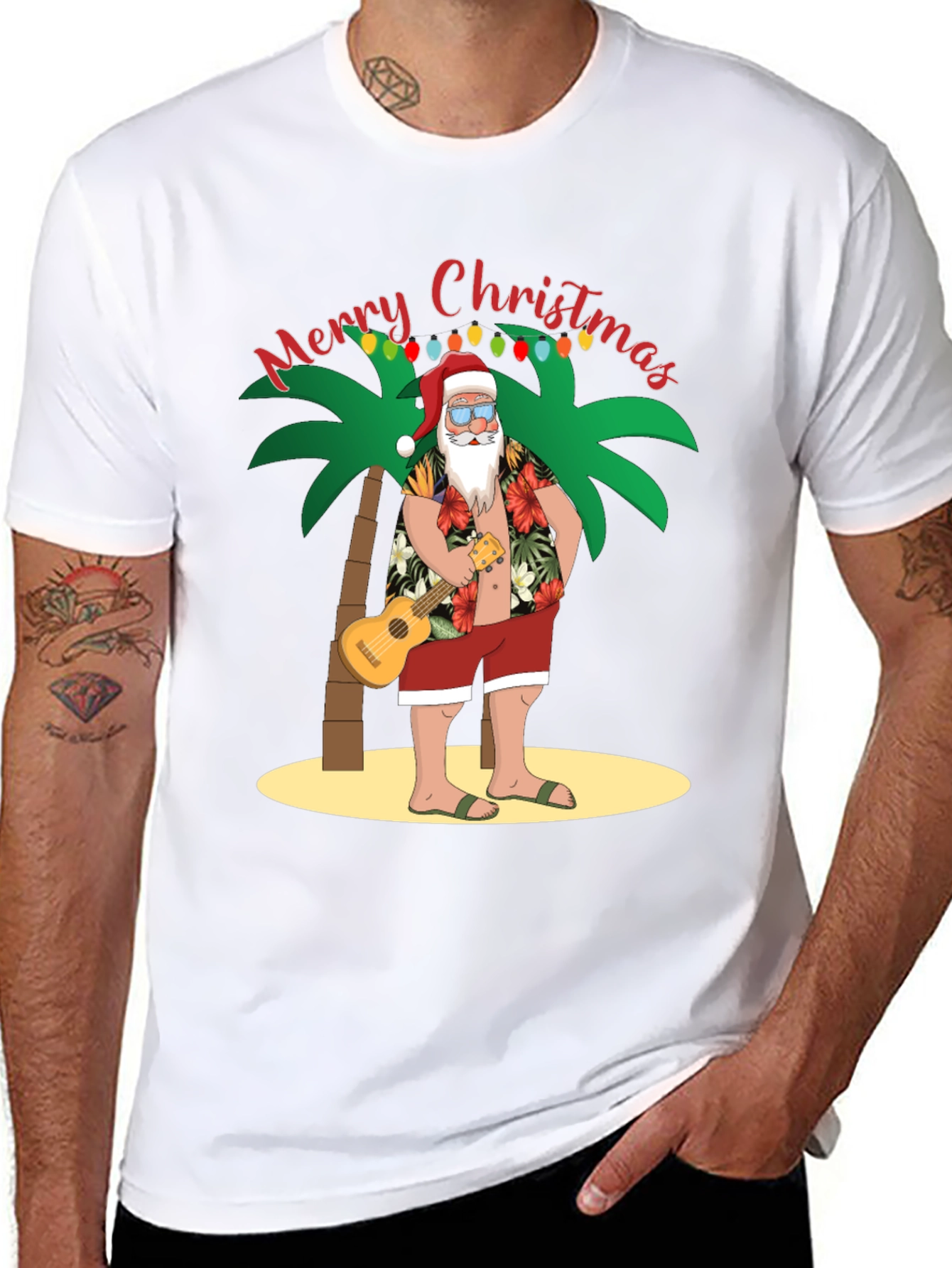 Tropical Santa Christmas Graphic Tee