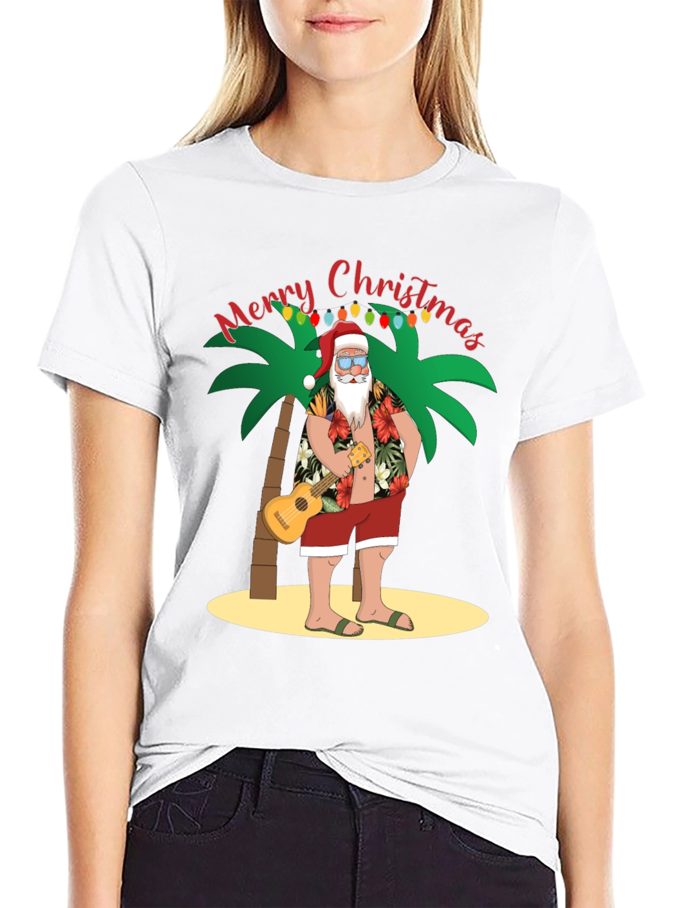 Tropical Santa Christmas Graphic Tee