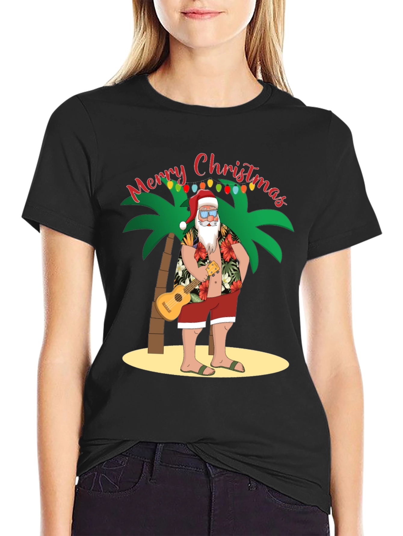 Tropical Santa Christmas Graphic Tee