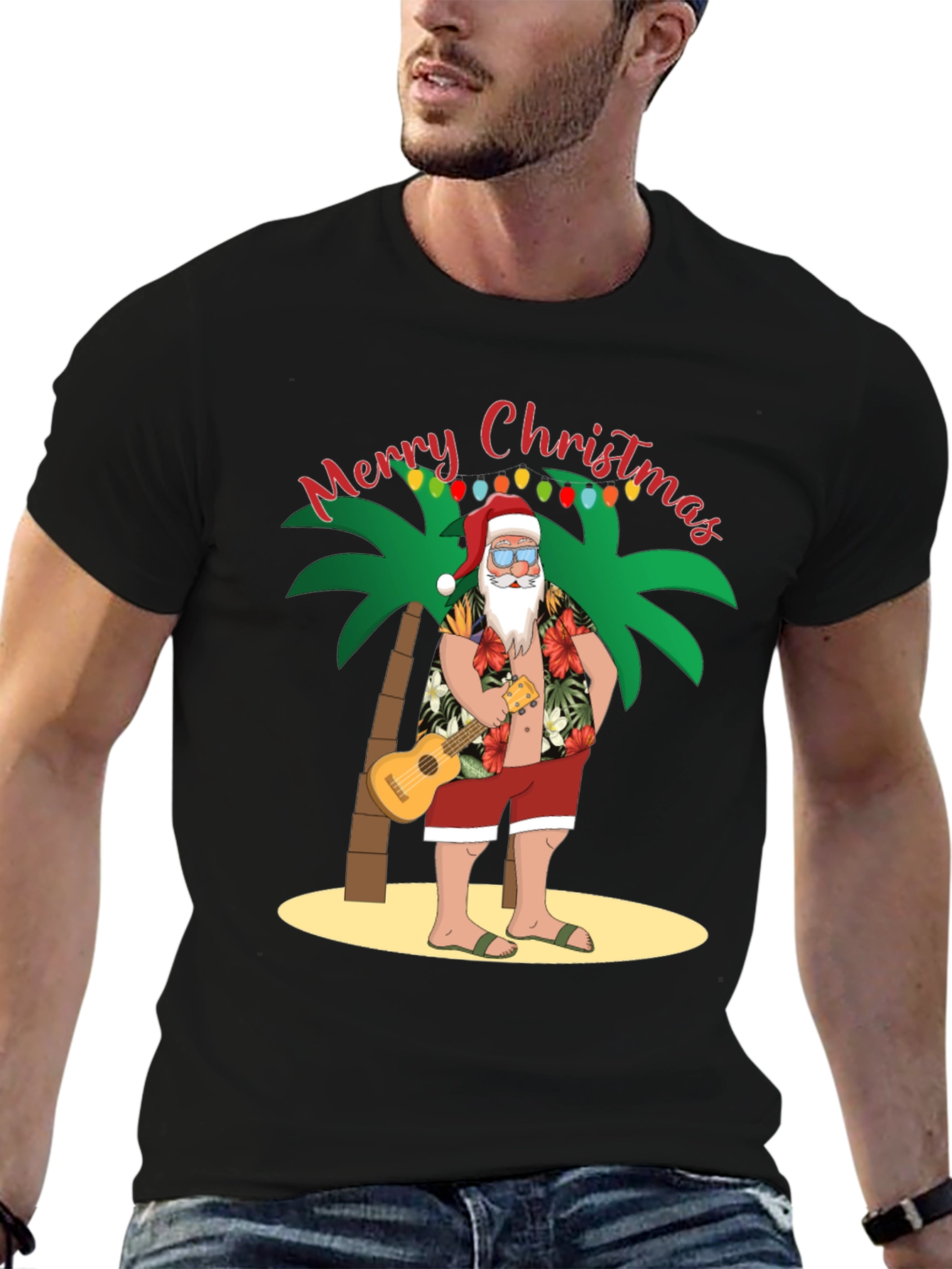 Tropical Santa Christmas Graphic Tee