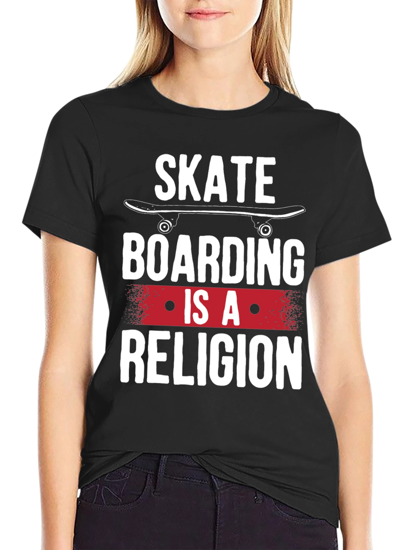 Skateboarding is a Religion Black Graphic T-Shirt