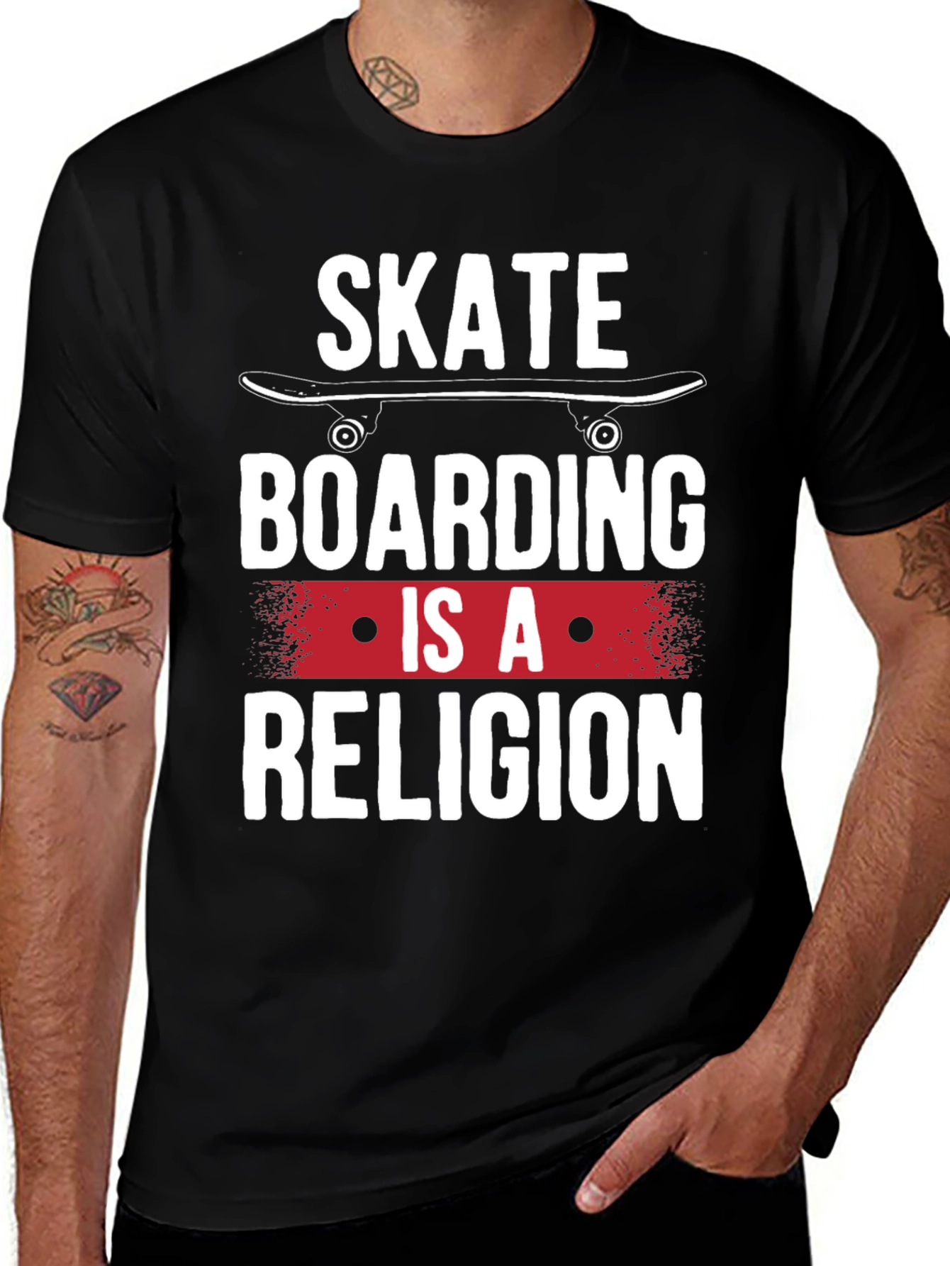 Skateboarding is a Religion Black Graphic T-Shirt