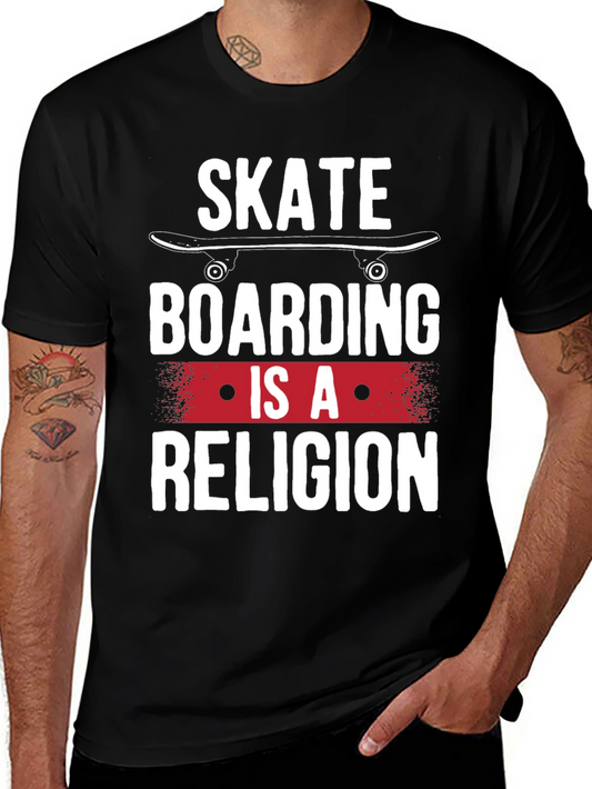 Skateboarding is a Religion Black Graphic T-Shirt