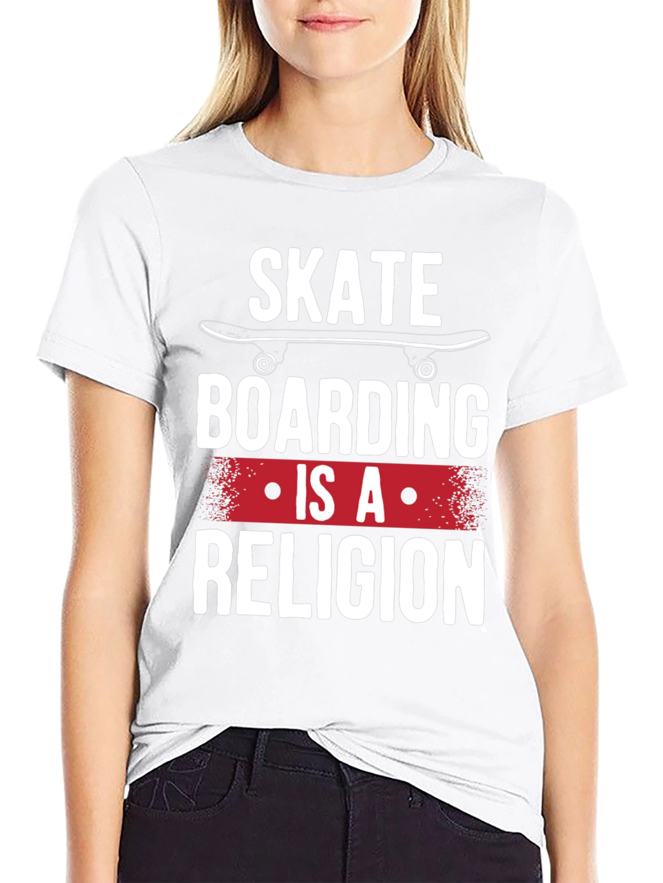 Skateboarding is a Religion Black Graphic T-Shirt