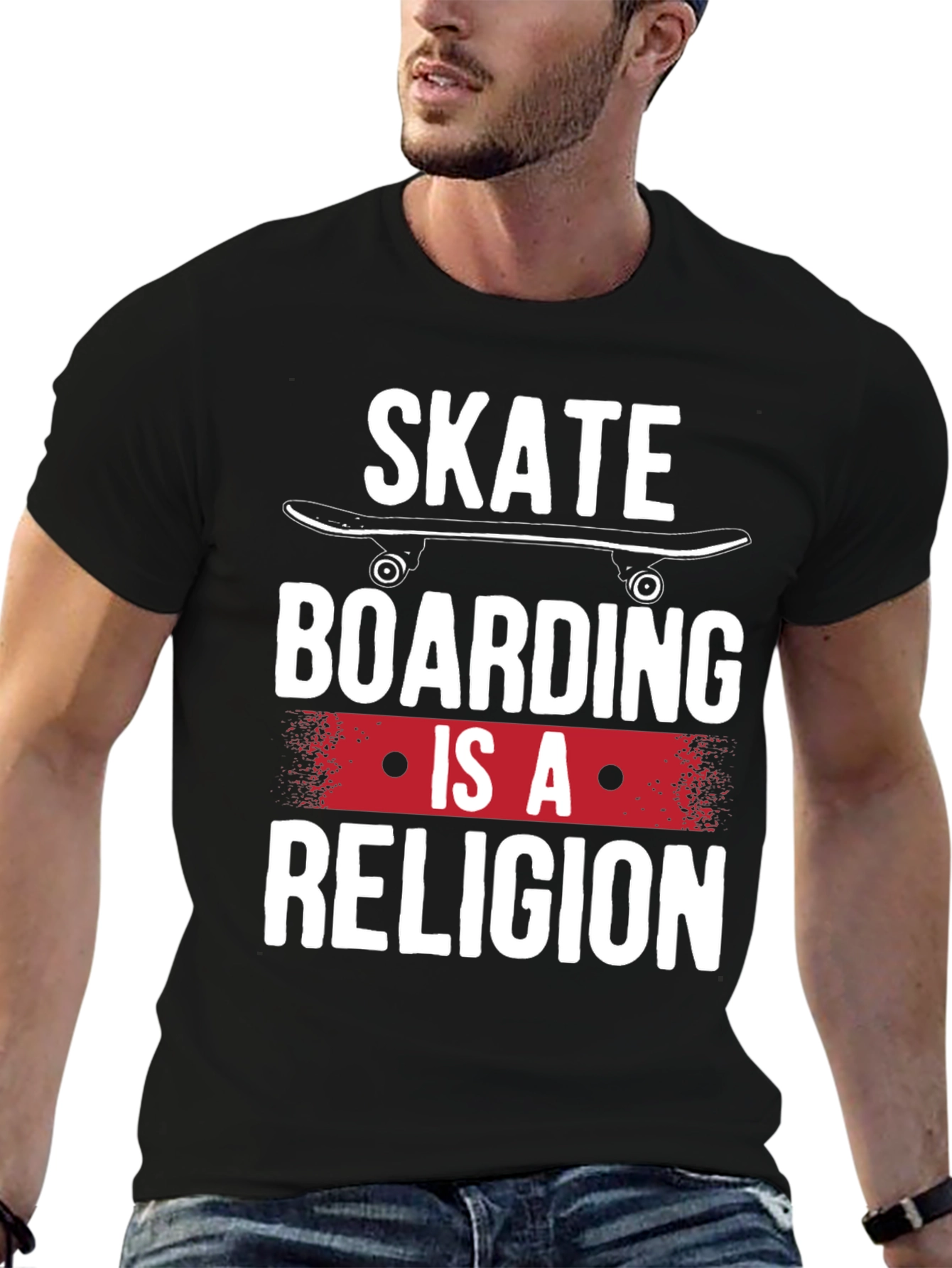 Skateboarding is a Religion Black Graphic T-Shirt