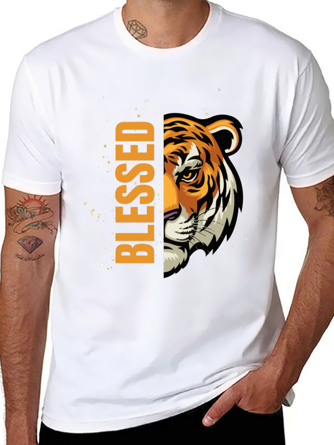 Blessed Tiger Graphic Print Black T-Shirt
