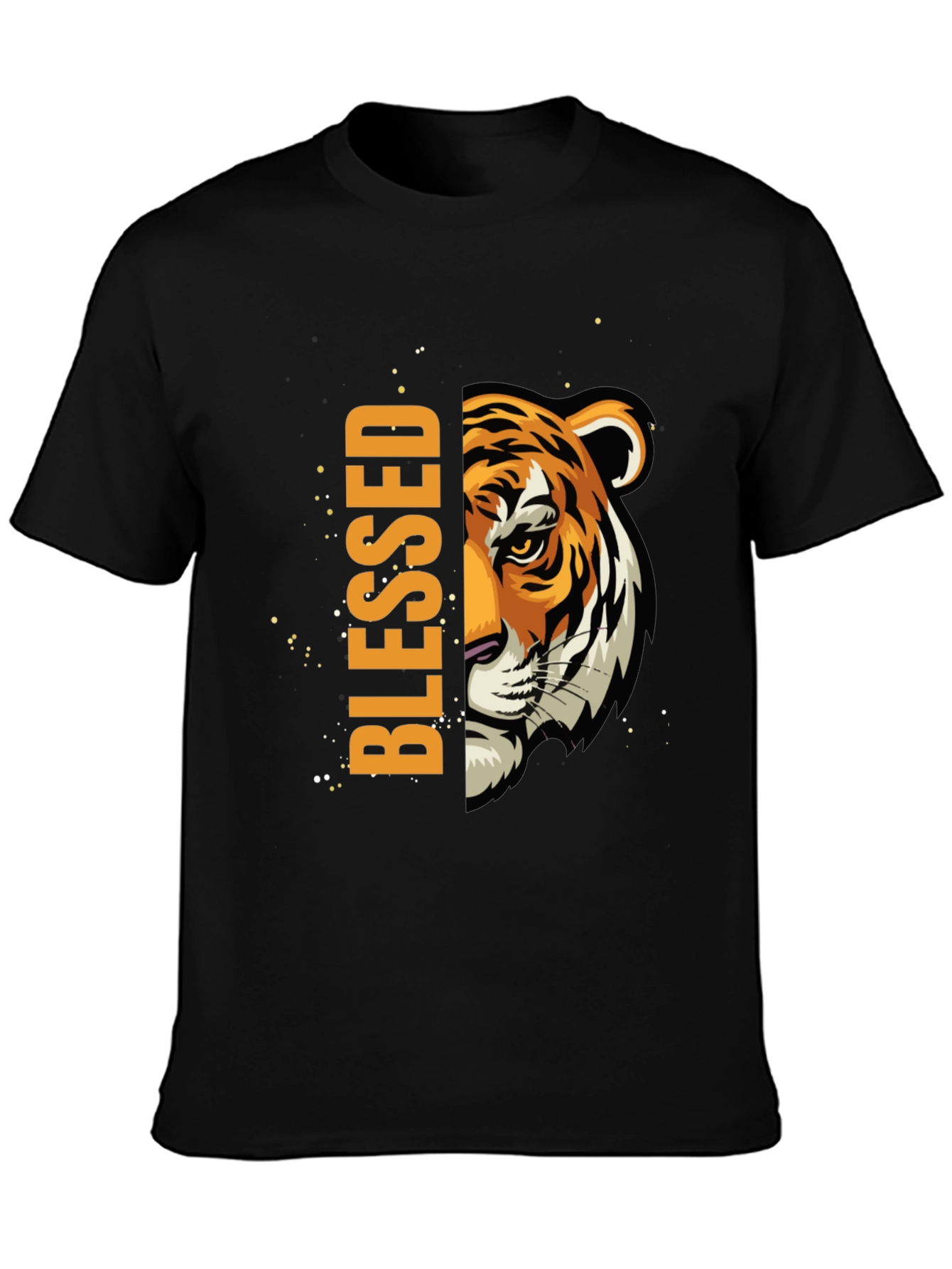 Blessed Tiger Graphic Print Black T-Shirt