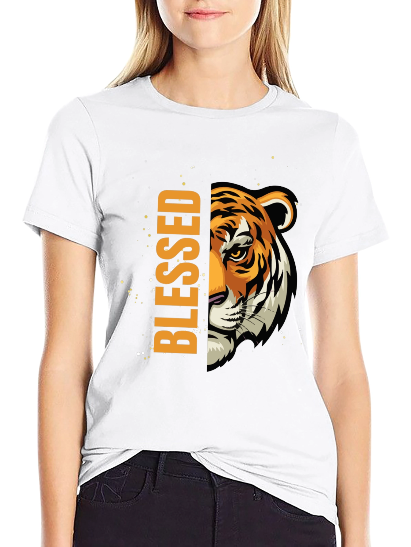 Blessed Tiger Graphic Print Black T-Shirt