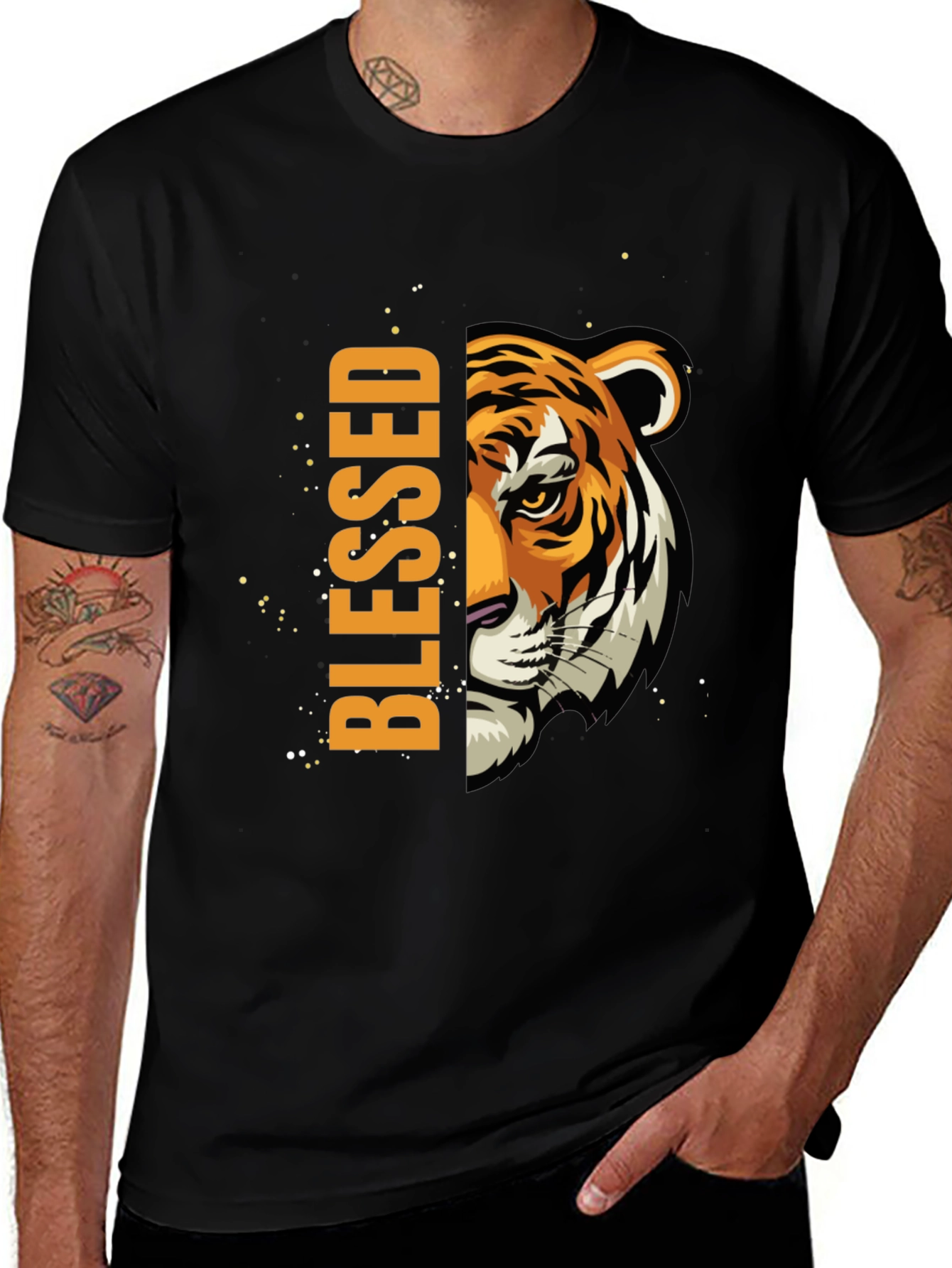 Blessed Tiger Graphic Print Black T-Shirt