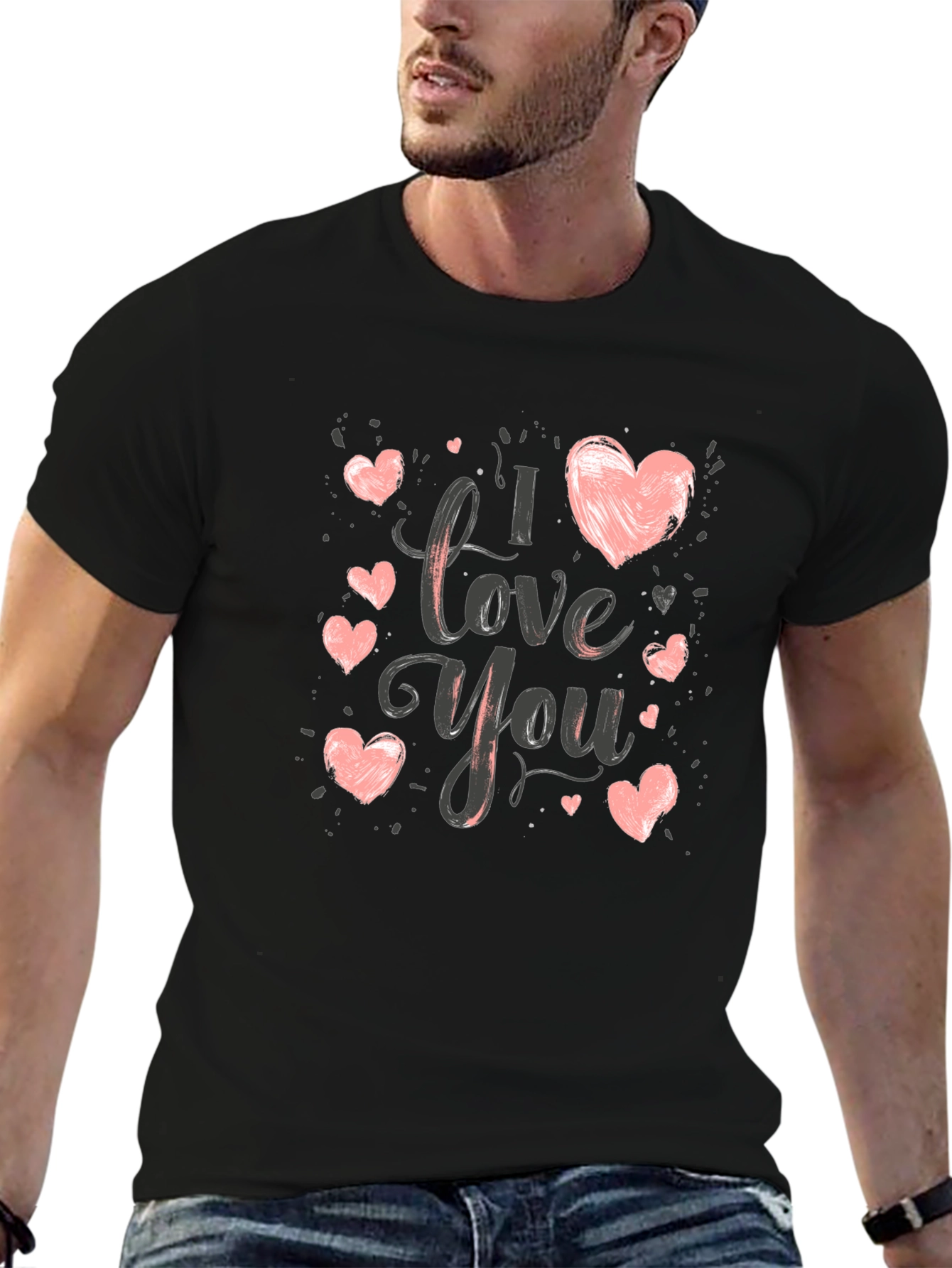 I Love You Heart Graphic T-Shirt - Black
