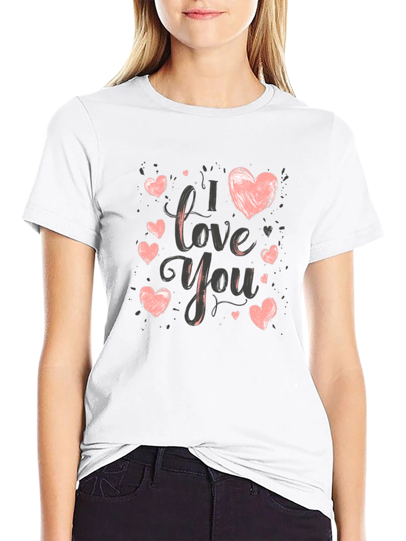 I Love You Heart Graphic T-Shirt - Black