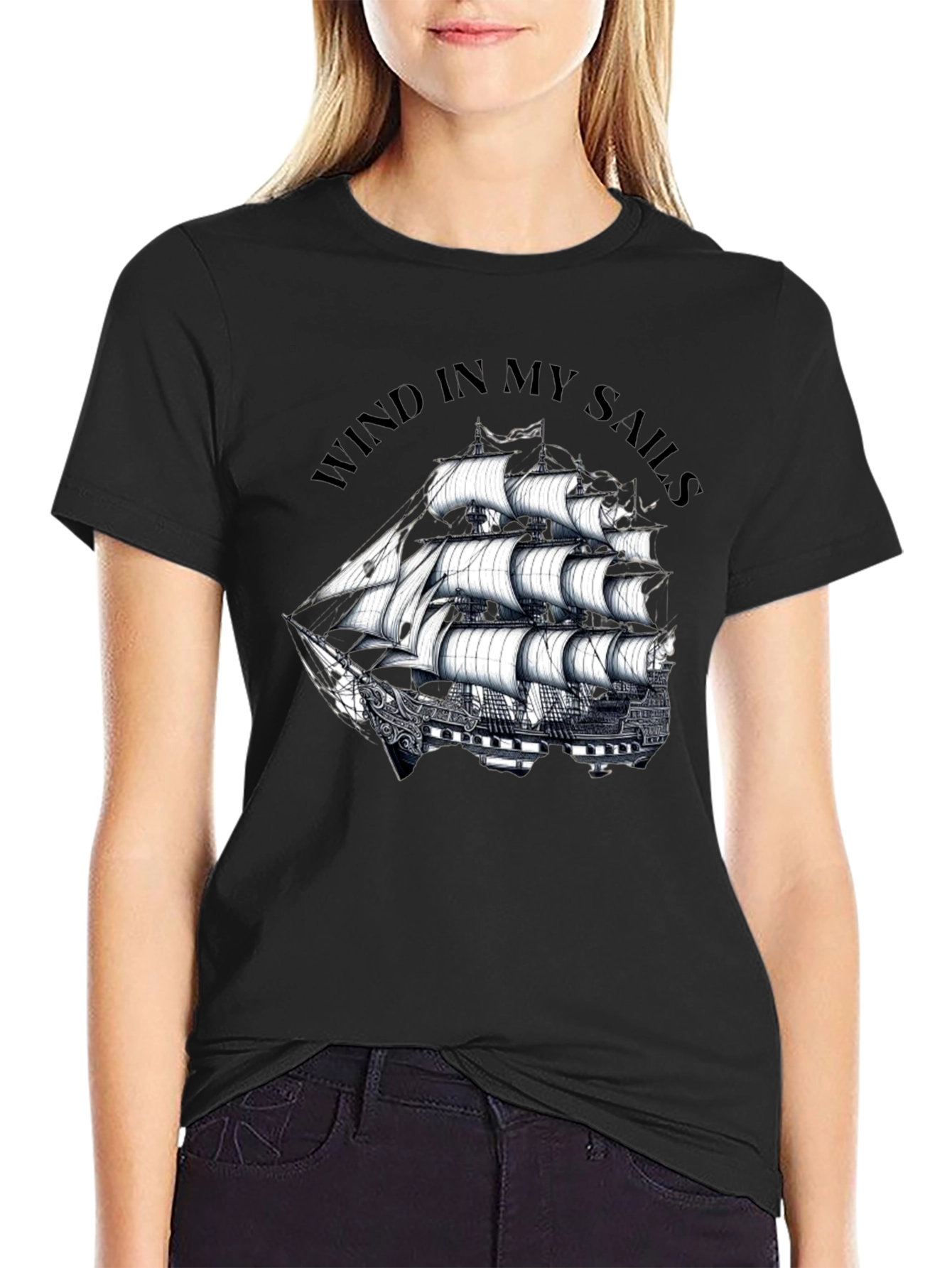 Wind in My Sails Black Graphic T-Shirt