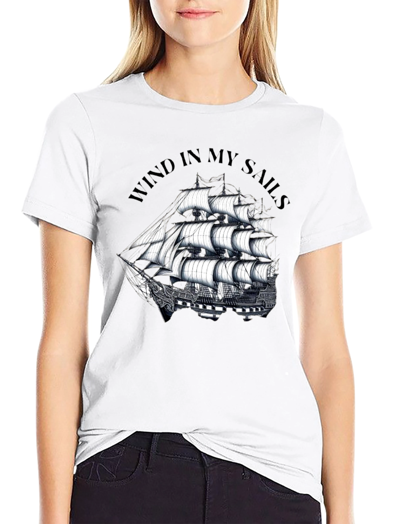Wind in My Sails Black Graphic T-Shirt