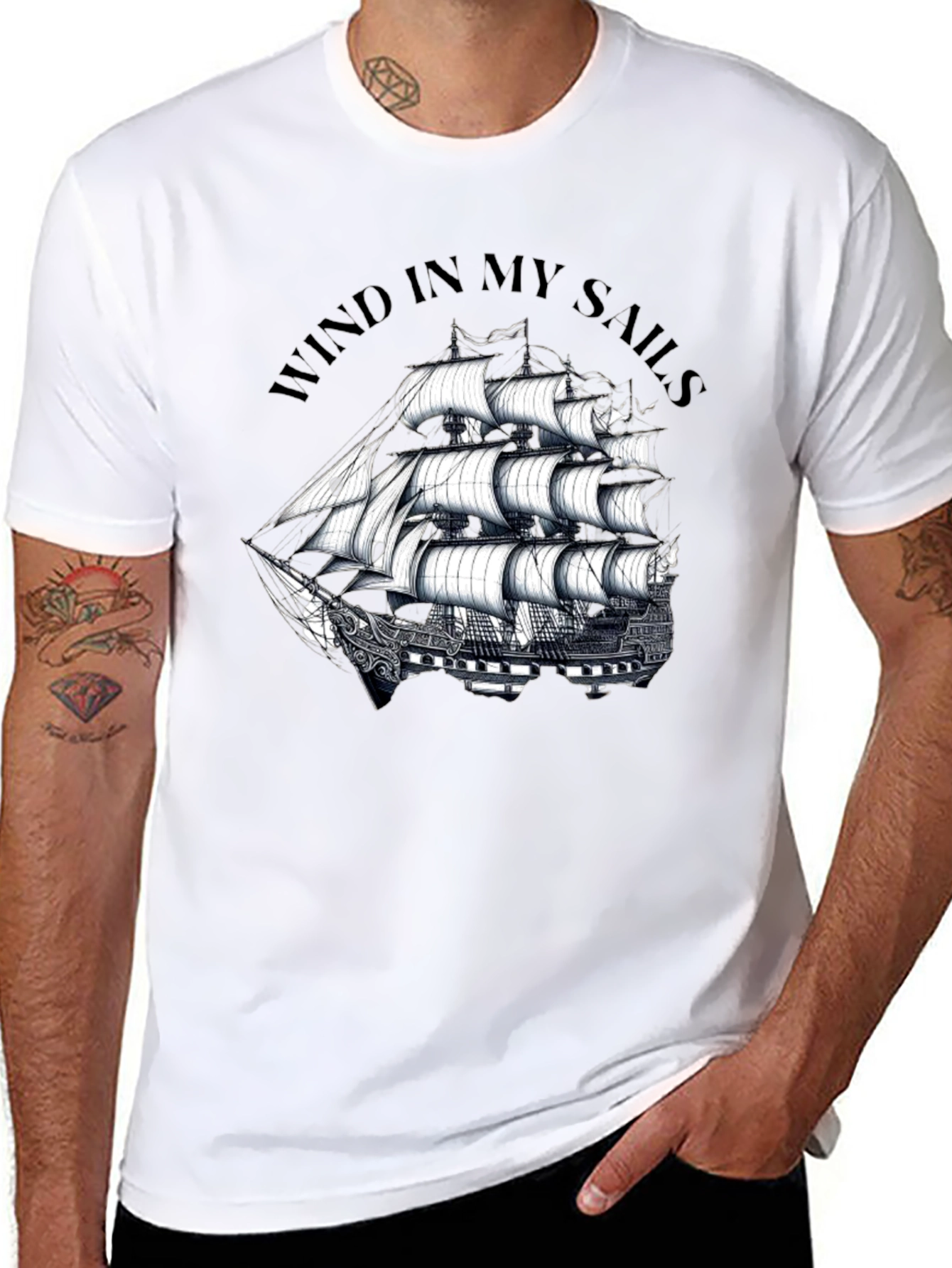 Wind in My Sails Black Graphic T-Shirt