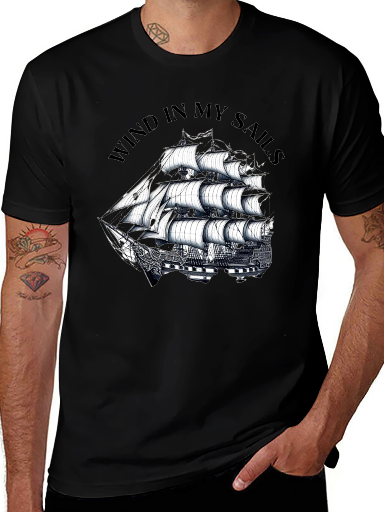 Wind in My Sails Black Graphic T-Shirt
