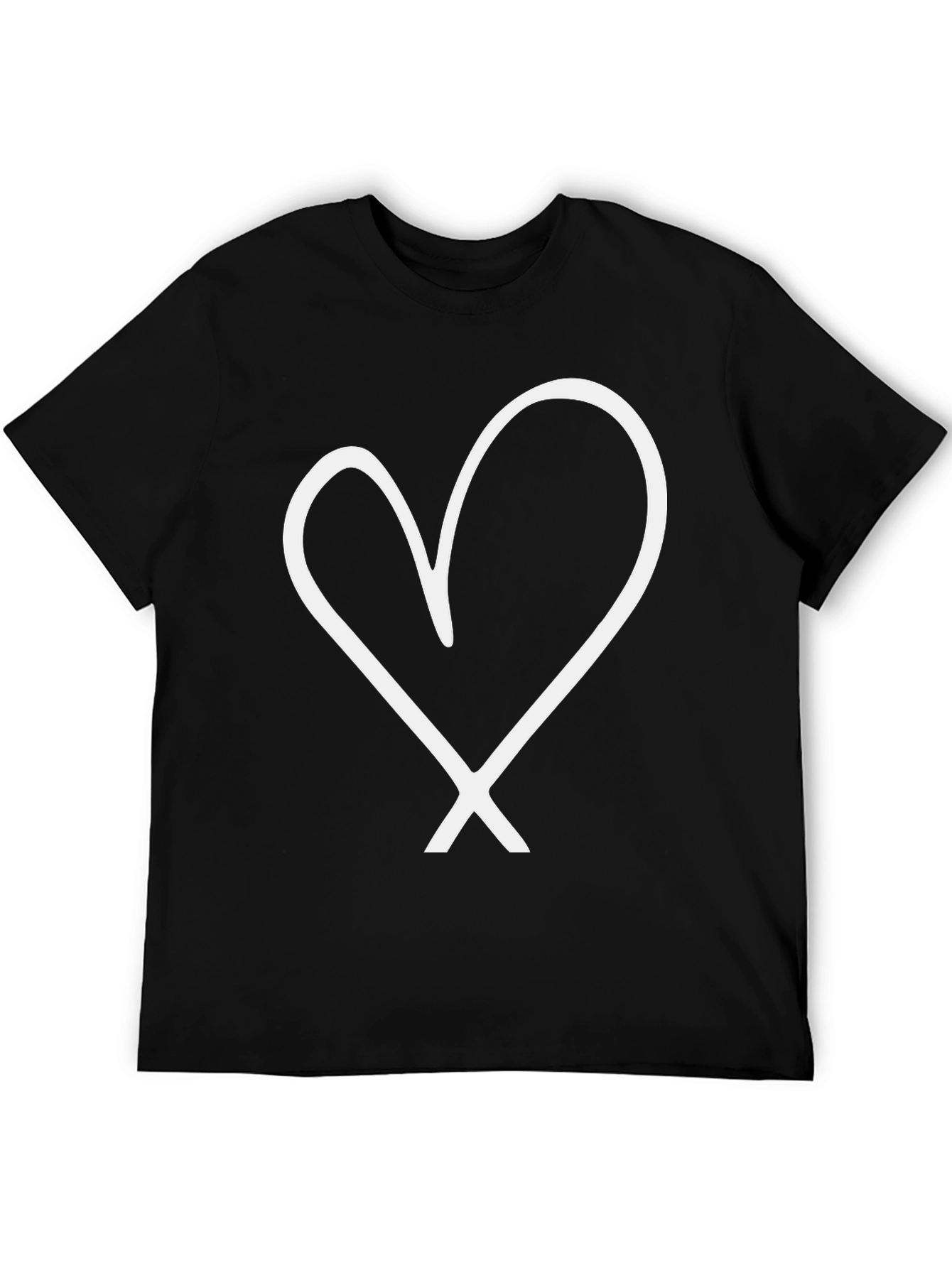 Black T-Shirt with White Heart Graphic