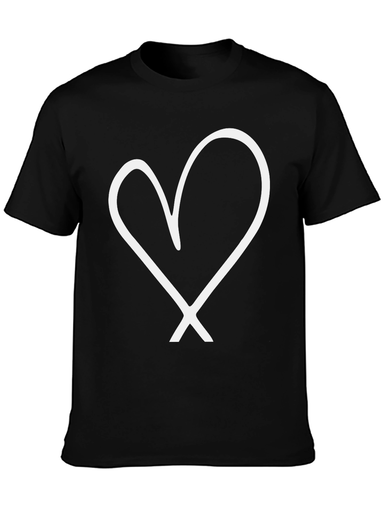 Black T-Shirt with White Heart Graphic