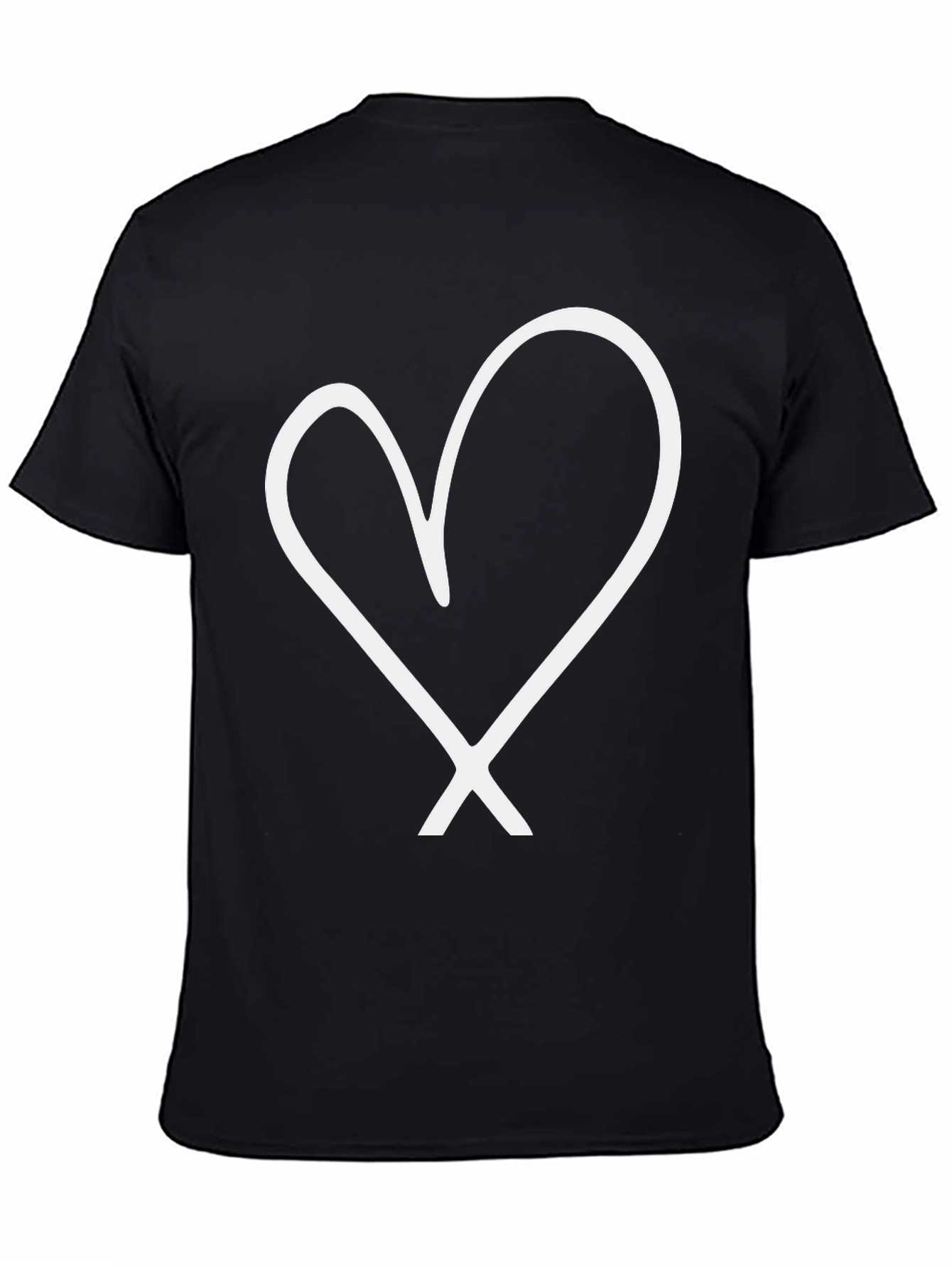 Black T-Shirt with White Heart Graphic