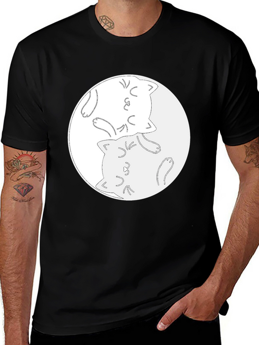 Yin Yang Cats Graphic Tee - Black Cotton Comfort