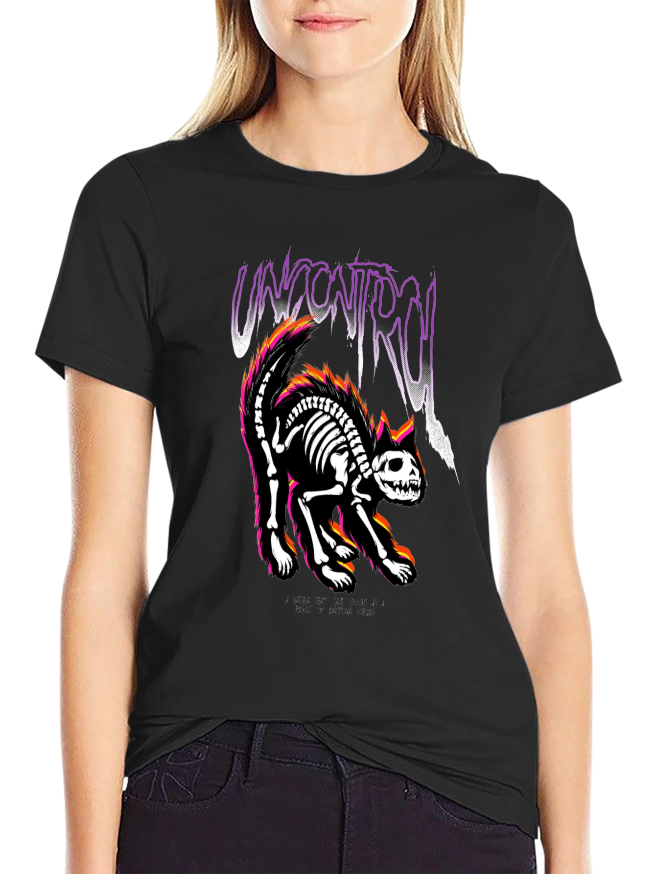 Uncontrol Cat Skeleton Graphic Tee - Black