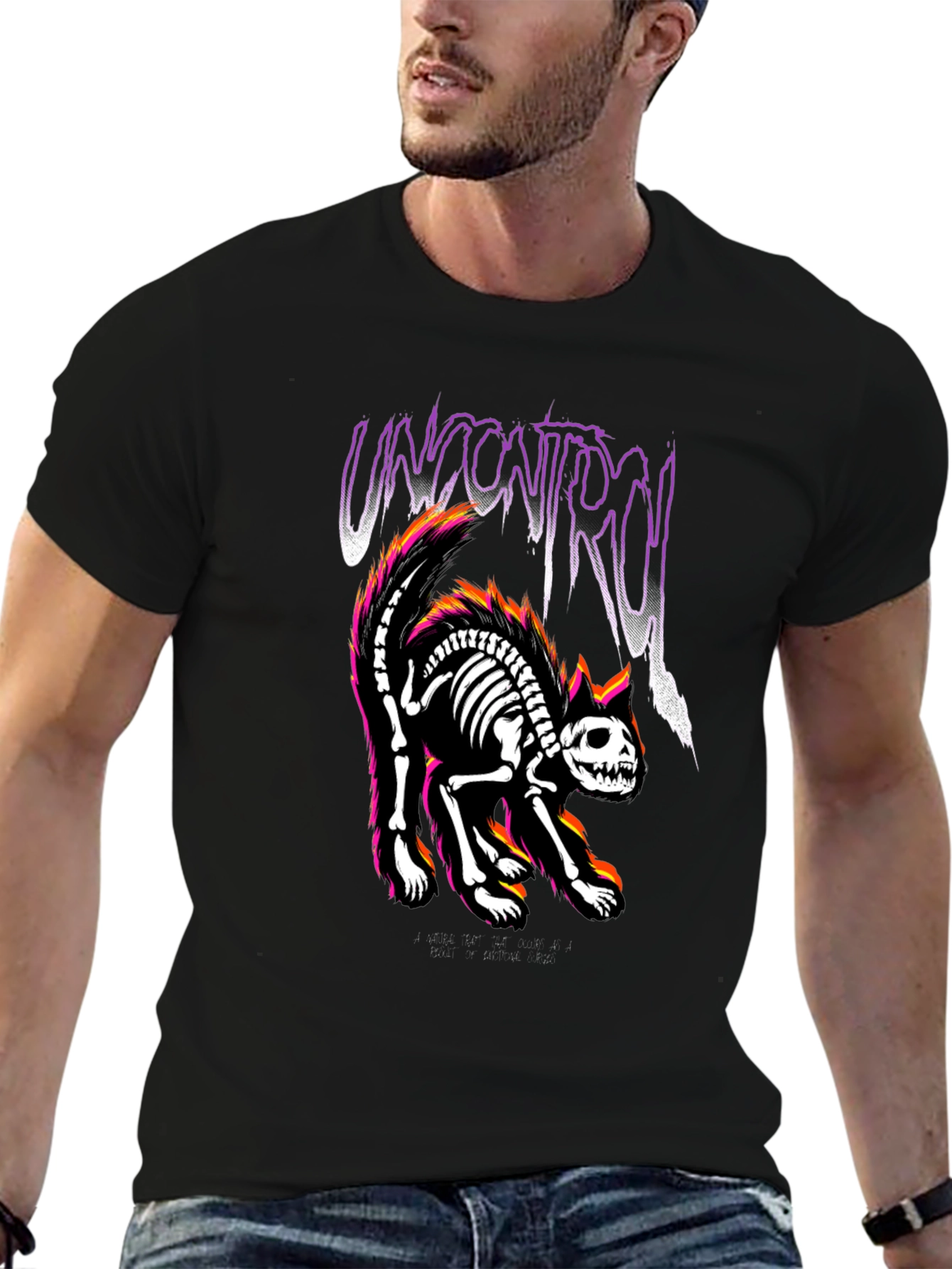 Uncontrol Cat Skeleton Graphic Tee - Black